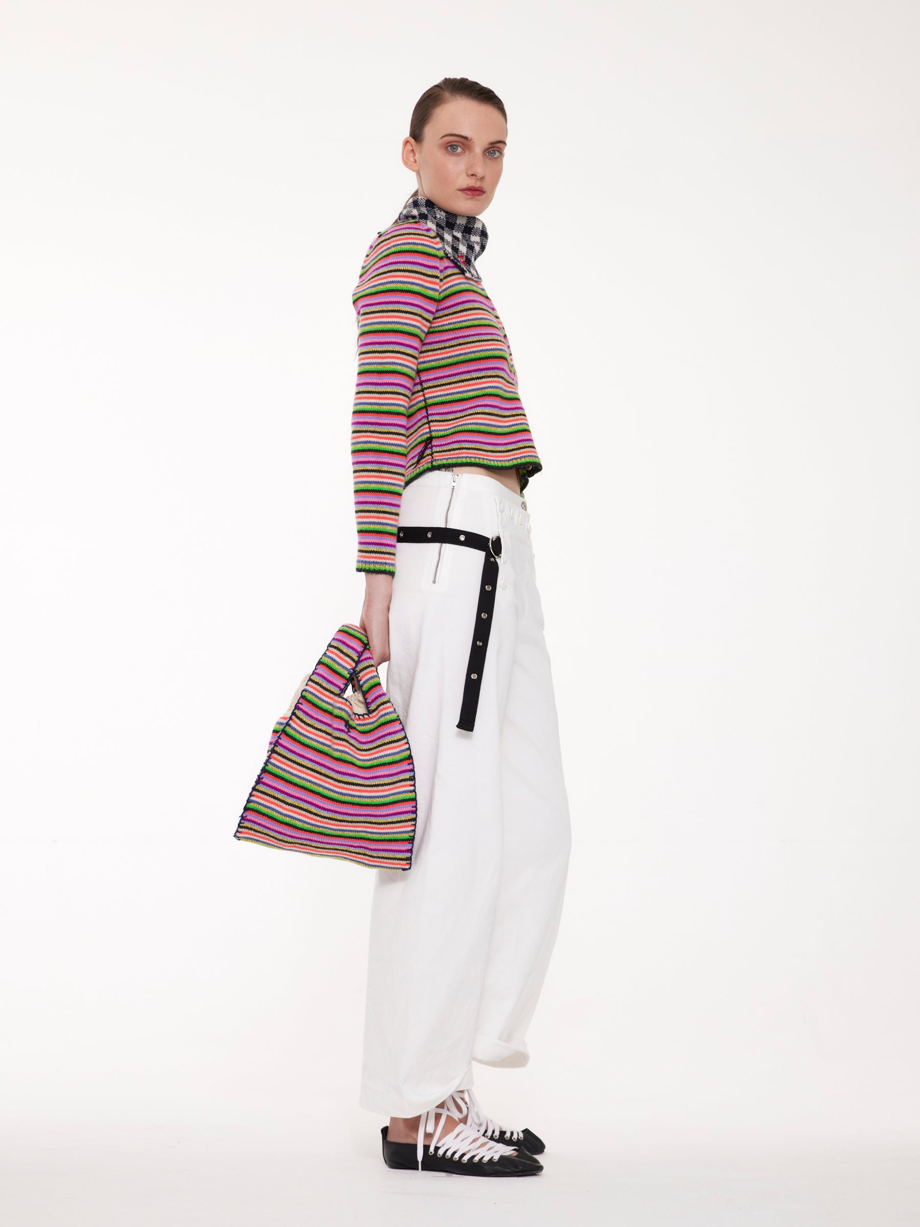 ROSEMARY STRIPE Shrunken Fit Multicolour Striped Cardigan - Multico