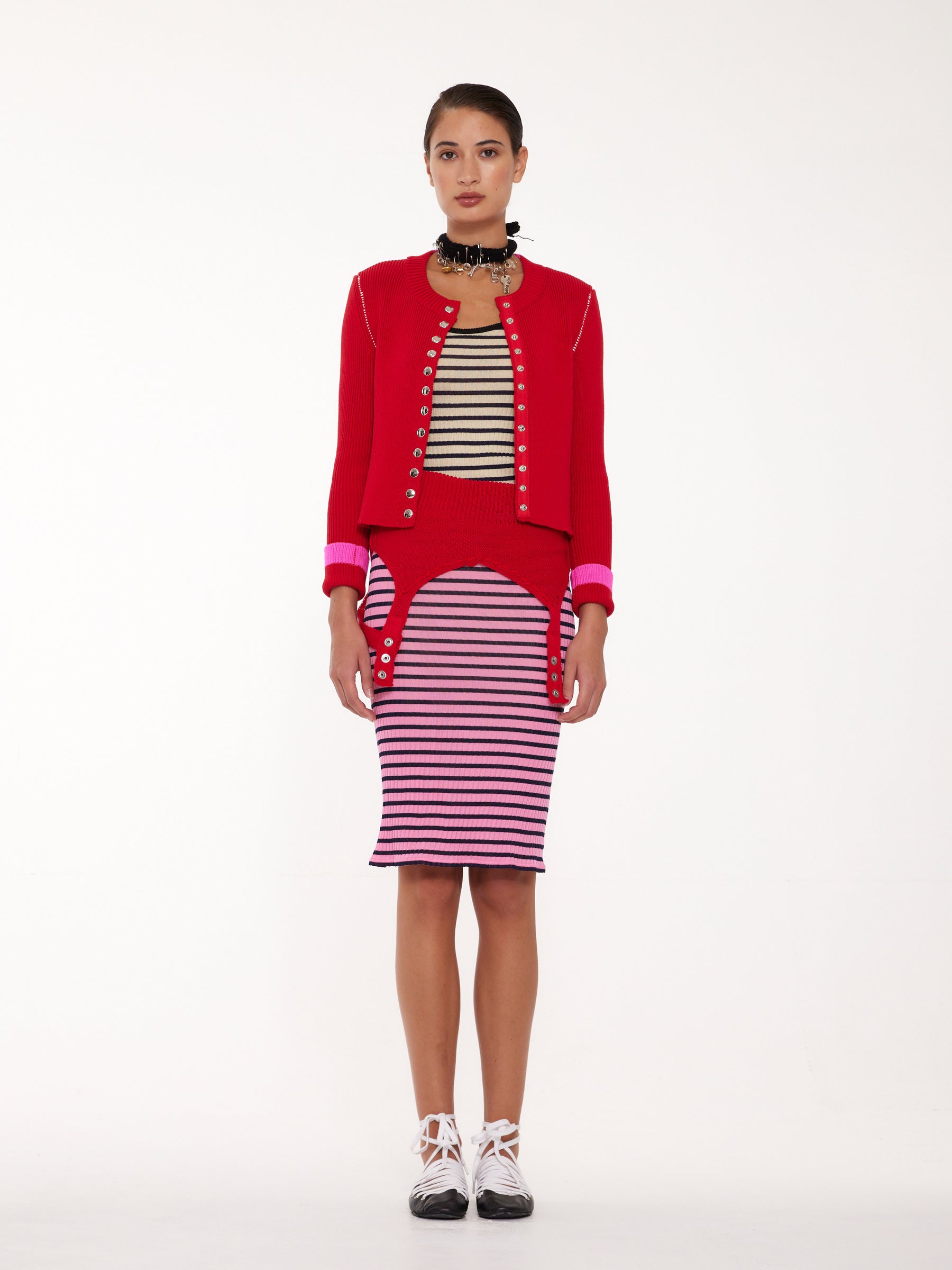 ROSEMARY Shrunken Fit Ribbed Cardigan - Red