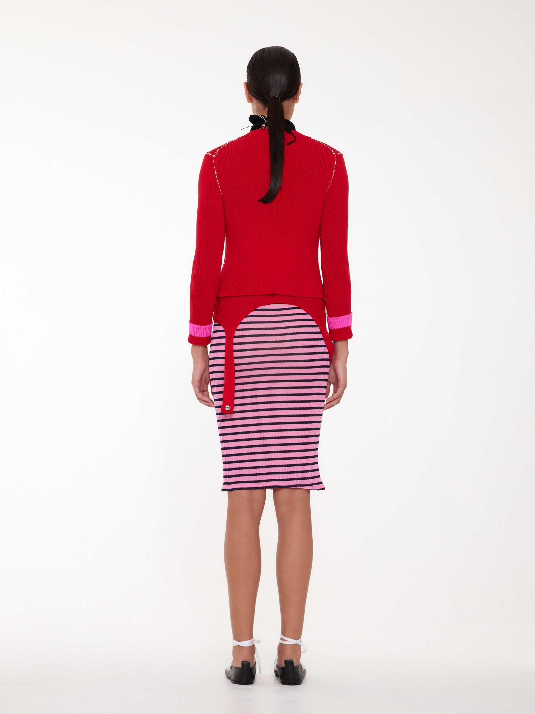 ROSEMARY Shrunken Fit Ribbed Cardigan - Red