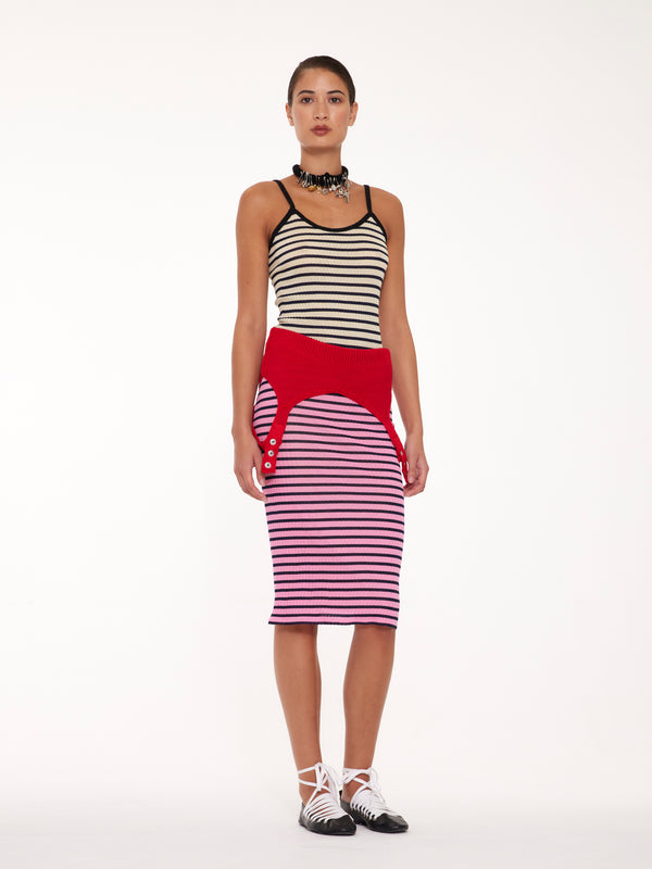 JADE Striped Fine Weight Ribbed Cami Top - Ecru / Navy / Black