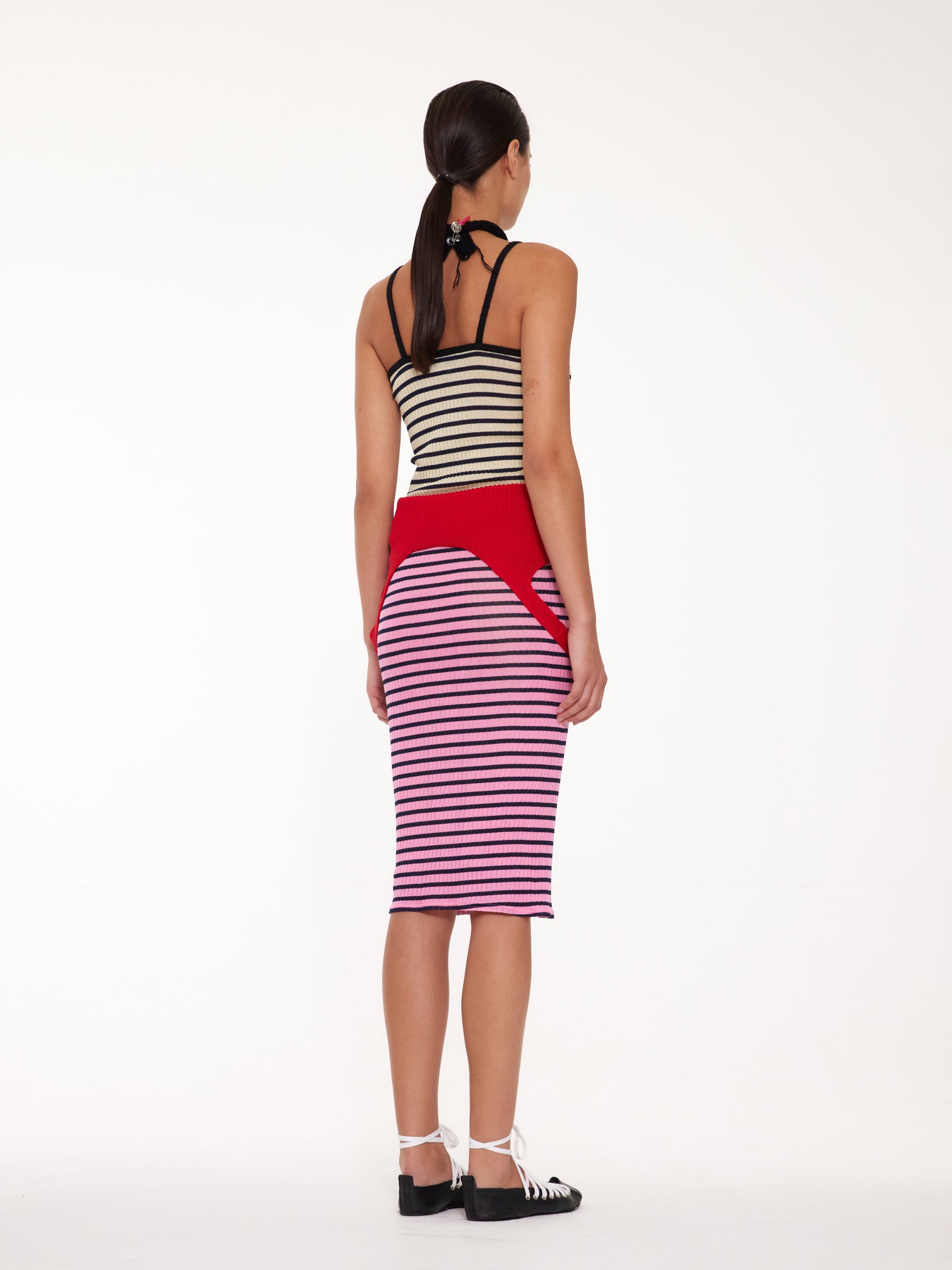 JADE Striped Fine Weight Ribbed Cami Top - Ecru / Navy / Black