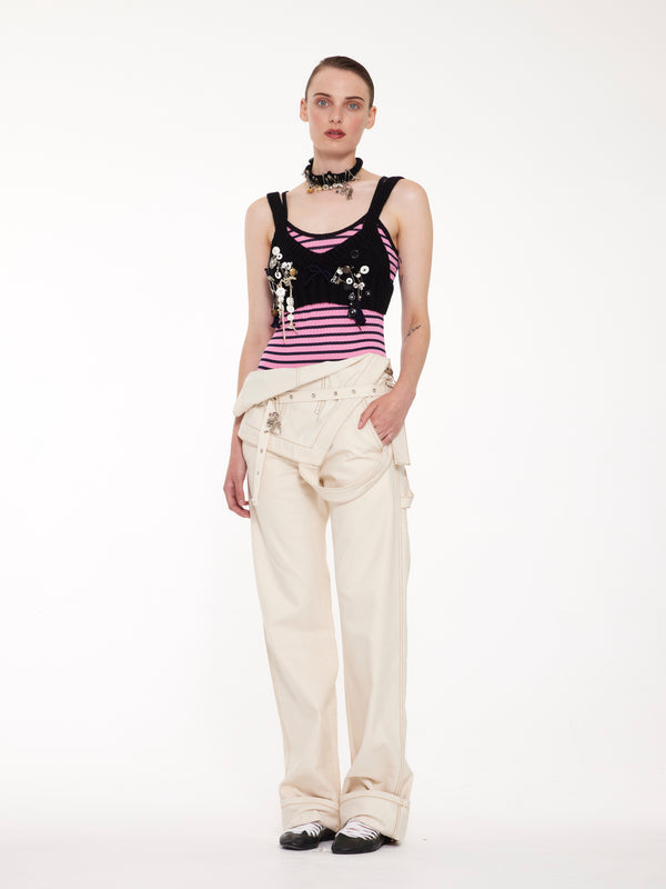 JADE Striped Fine Weight Ribbed Cami Top - Pink / Navy / Black