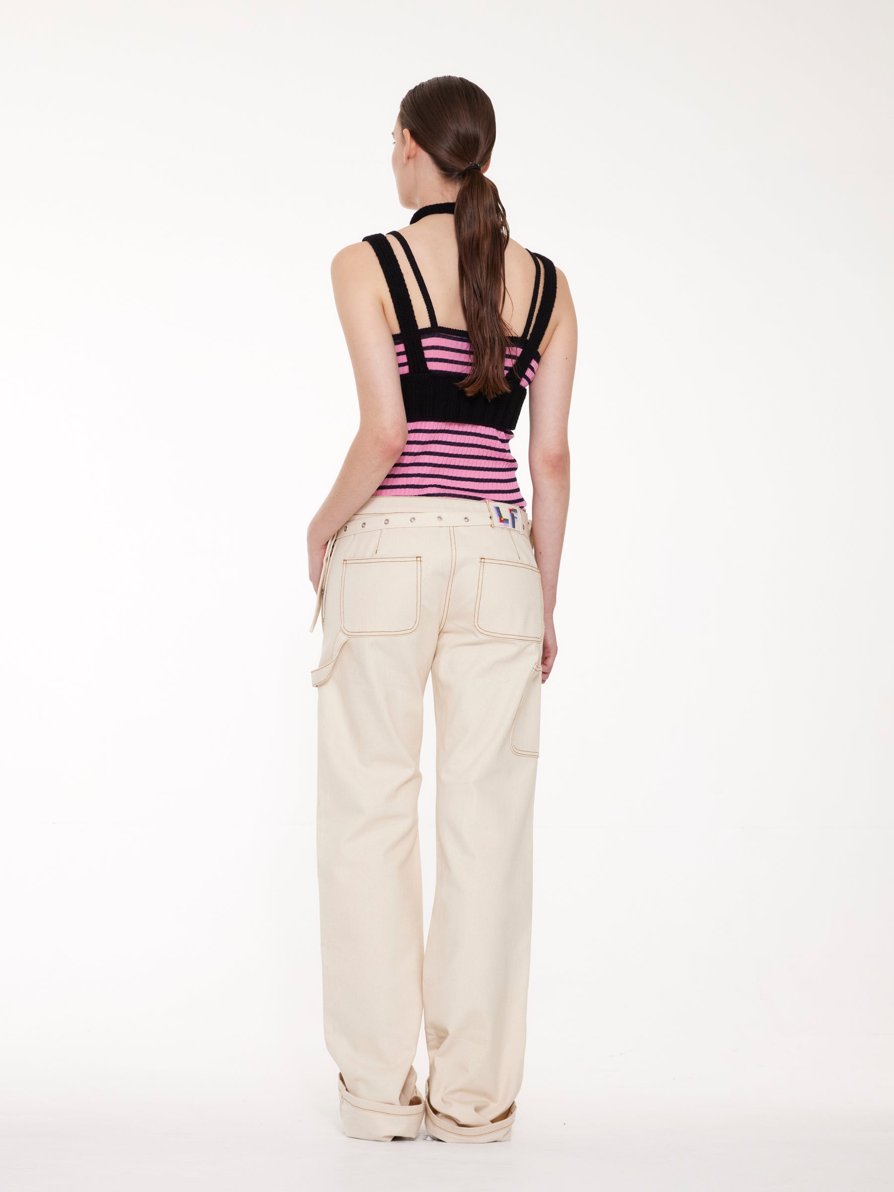 JADE Striped Fine Weight Ribbed Cami Top - Pink / Navy / Black