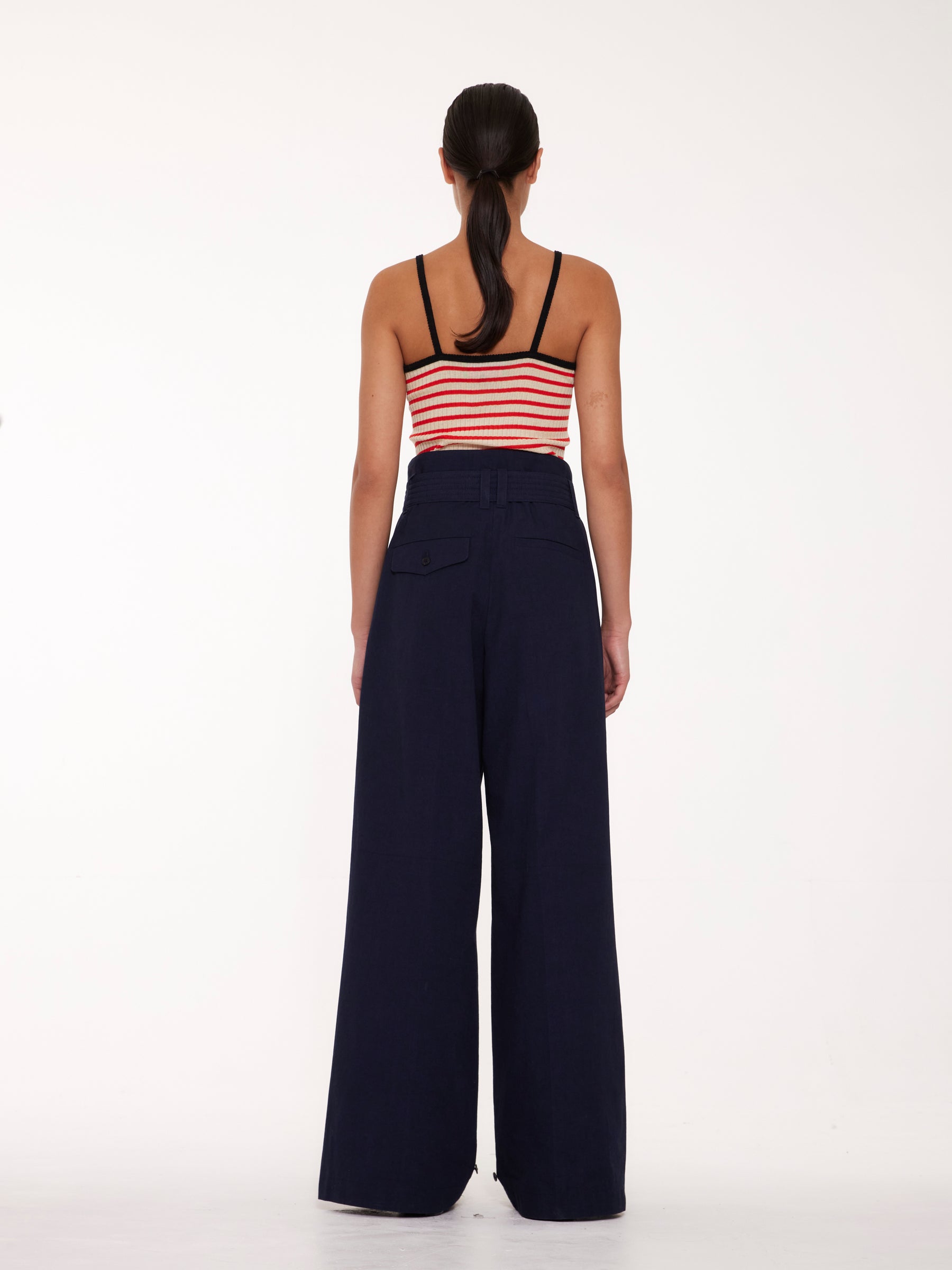 JADE Striped Fine Weight Ribbed Cami Top - Ecru / Red / Black