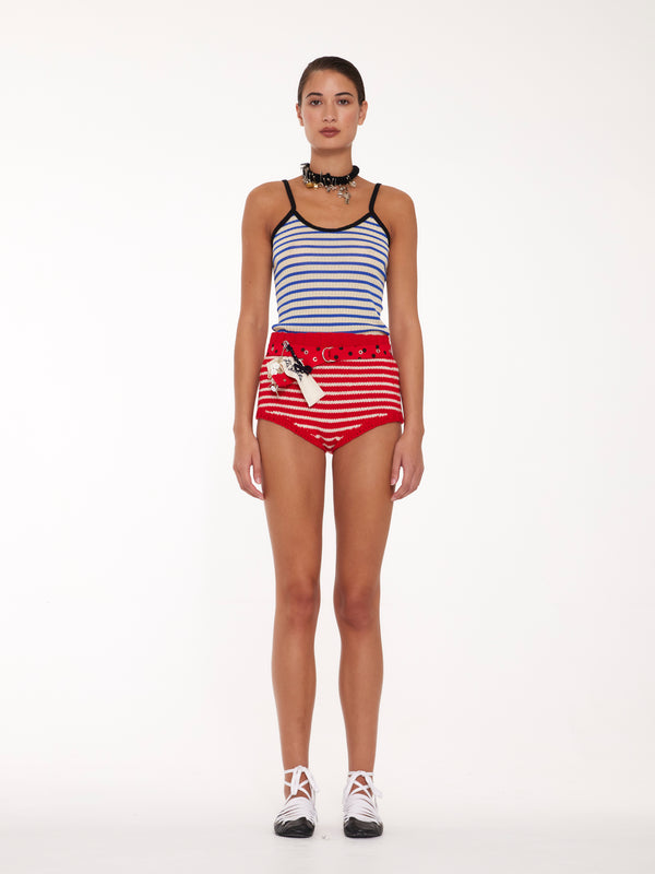 JADE Striped Fine Weight Ribbed Cami Top - Ecru / Blue / Black