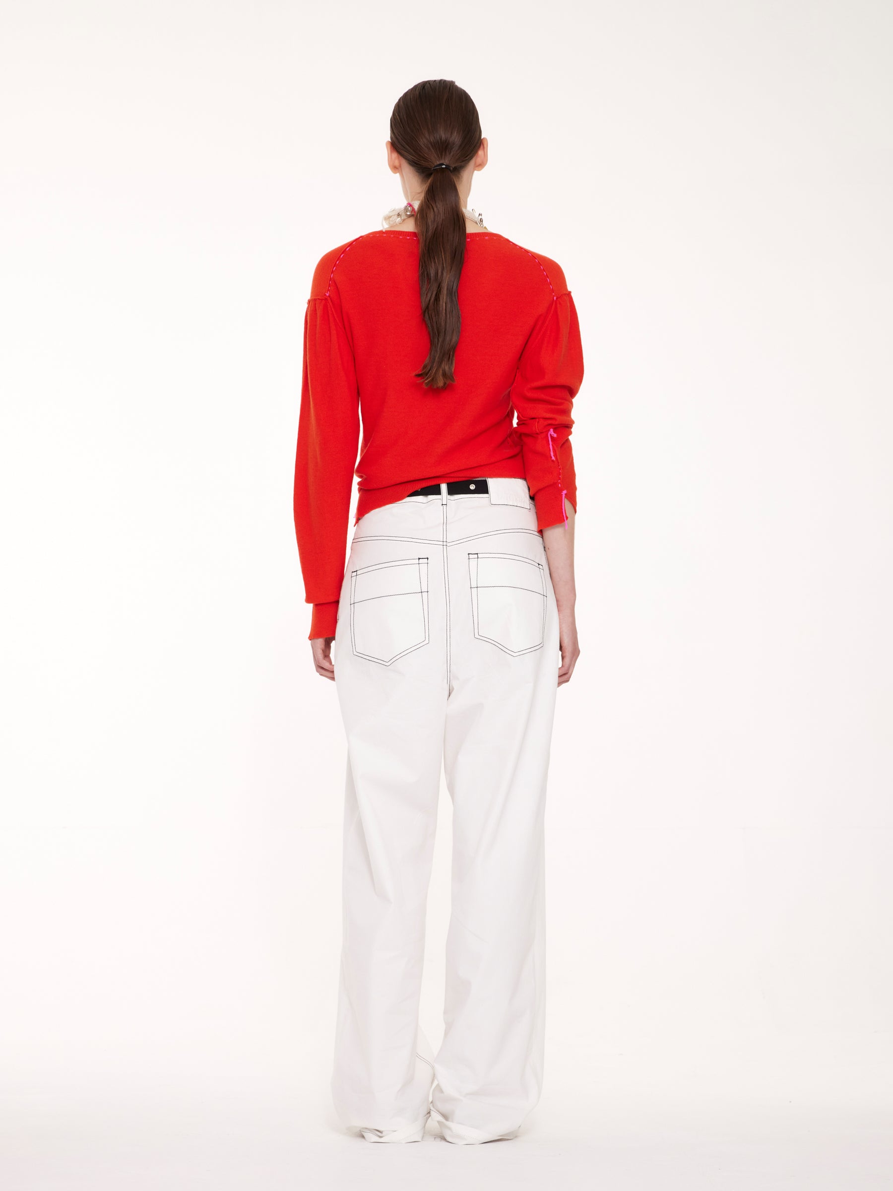ROBBIE Irregular V-neck Sweater - Red