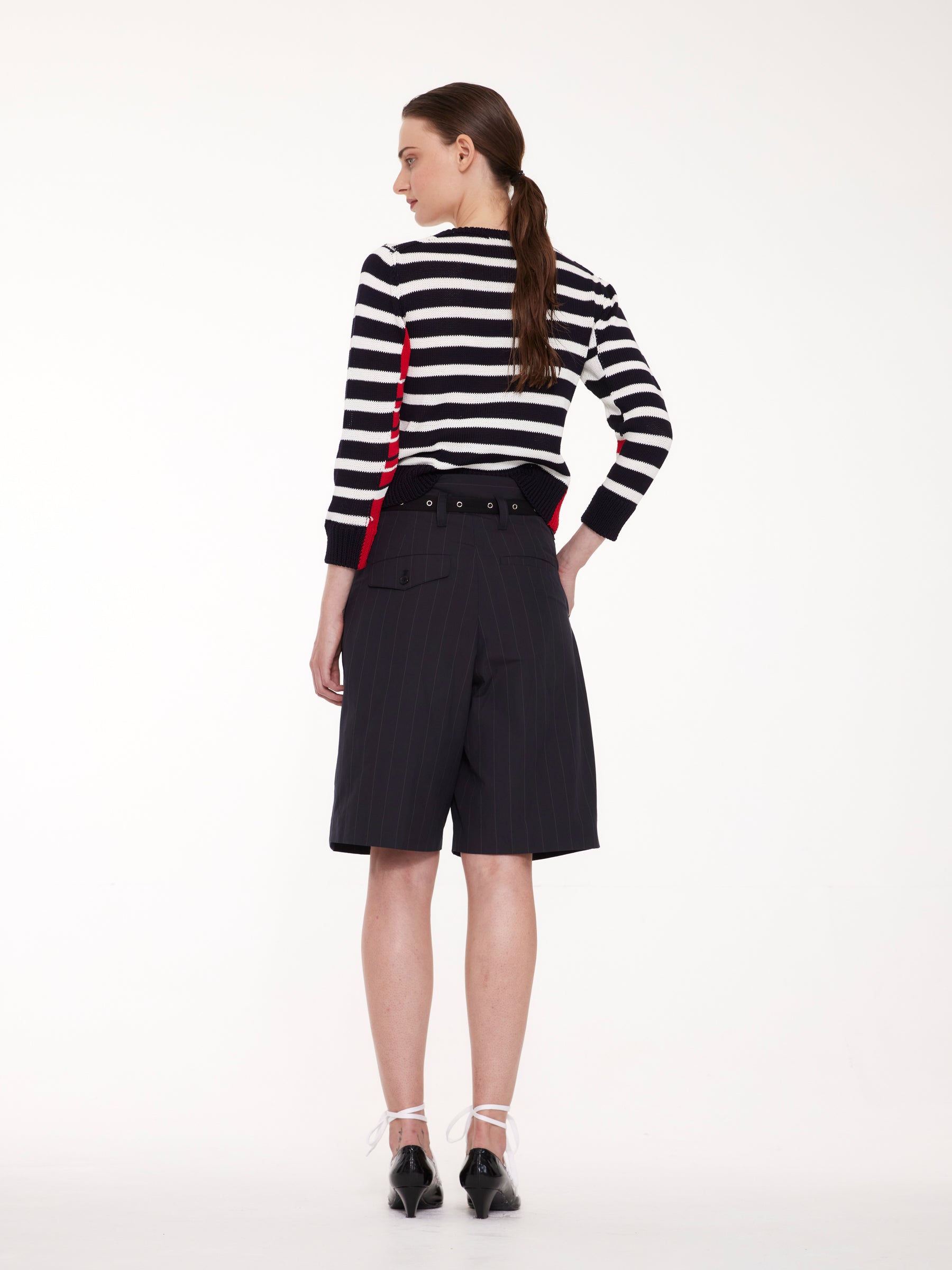 MITZI V-neck Colour Block Striped Sweater - Navy / White / Red / Black