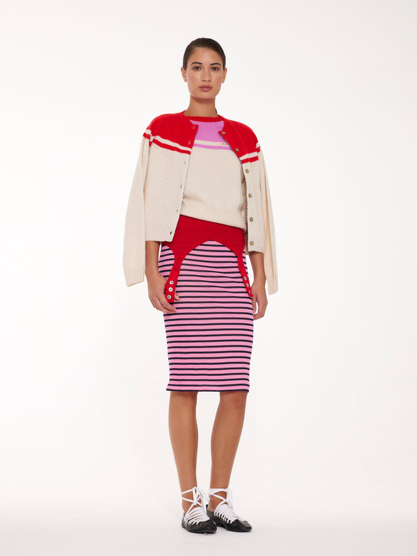 MAAR Crew Neck Cardigan - Ecru / Red