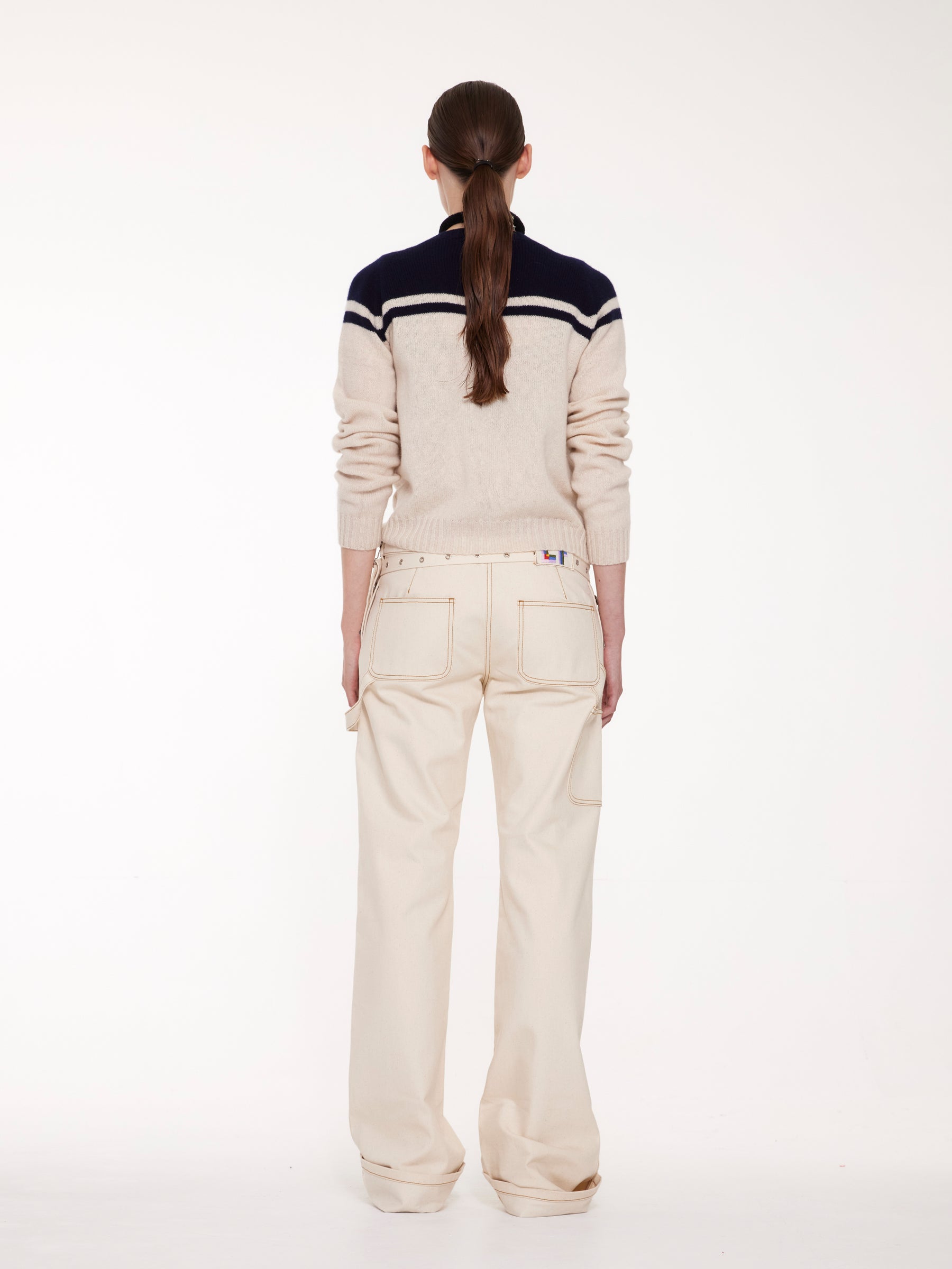 MAAR Crew Neck Cardigan - Ecru / Navy