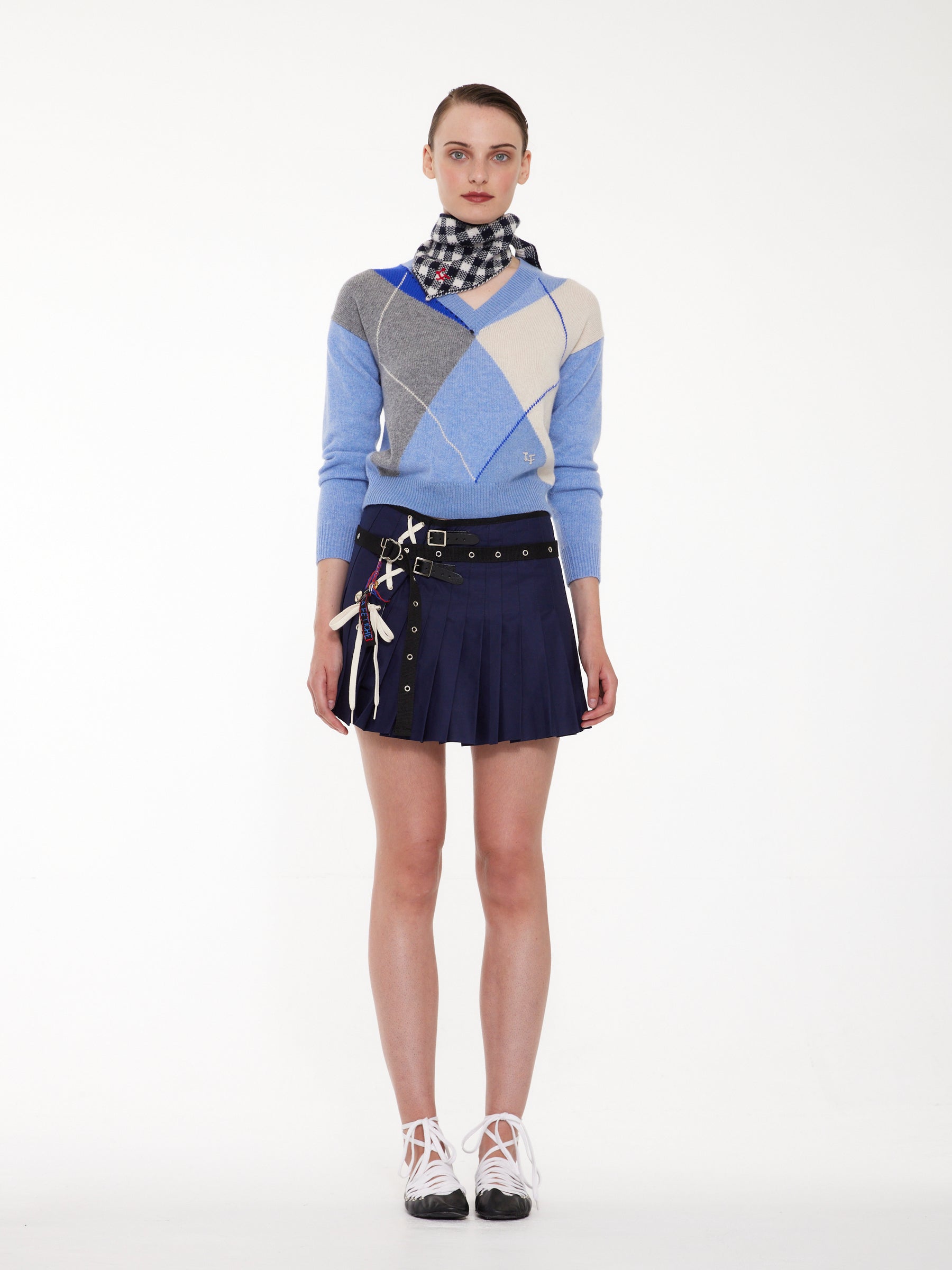 LIVA Gingham Knitted Scarf - Navy / White