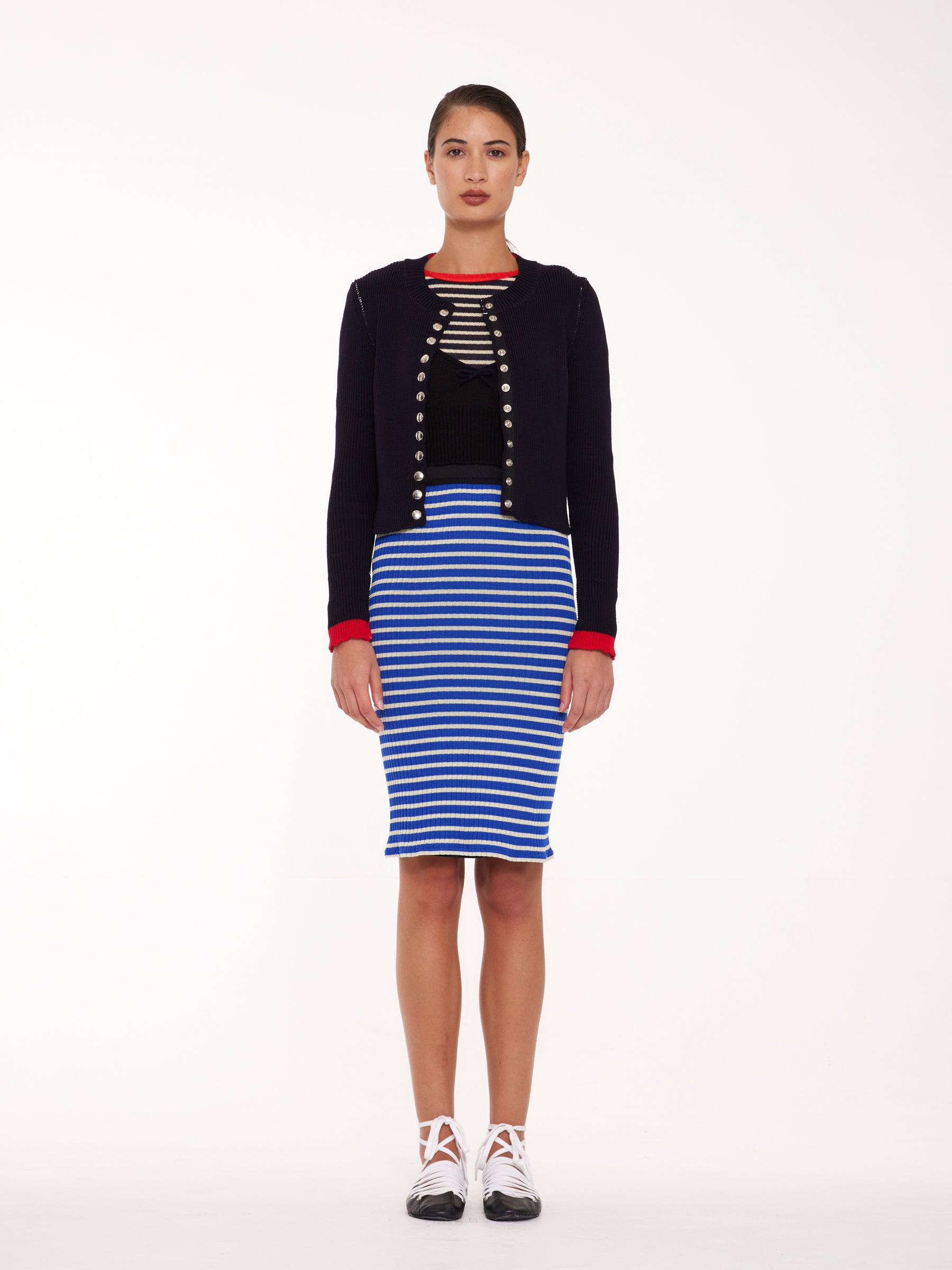 ROSEMARY Shrunken Fit Ribbed Cardigan - Navy