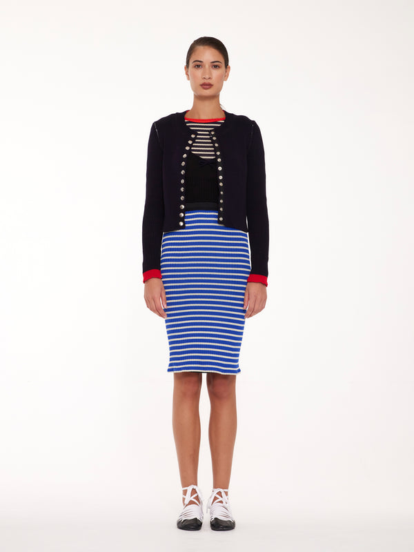 ROSEMARY Shrunken Fit Ribbed Cardigan - Navy