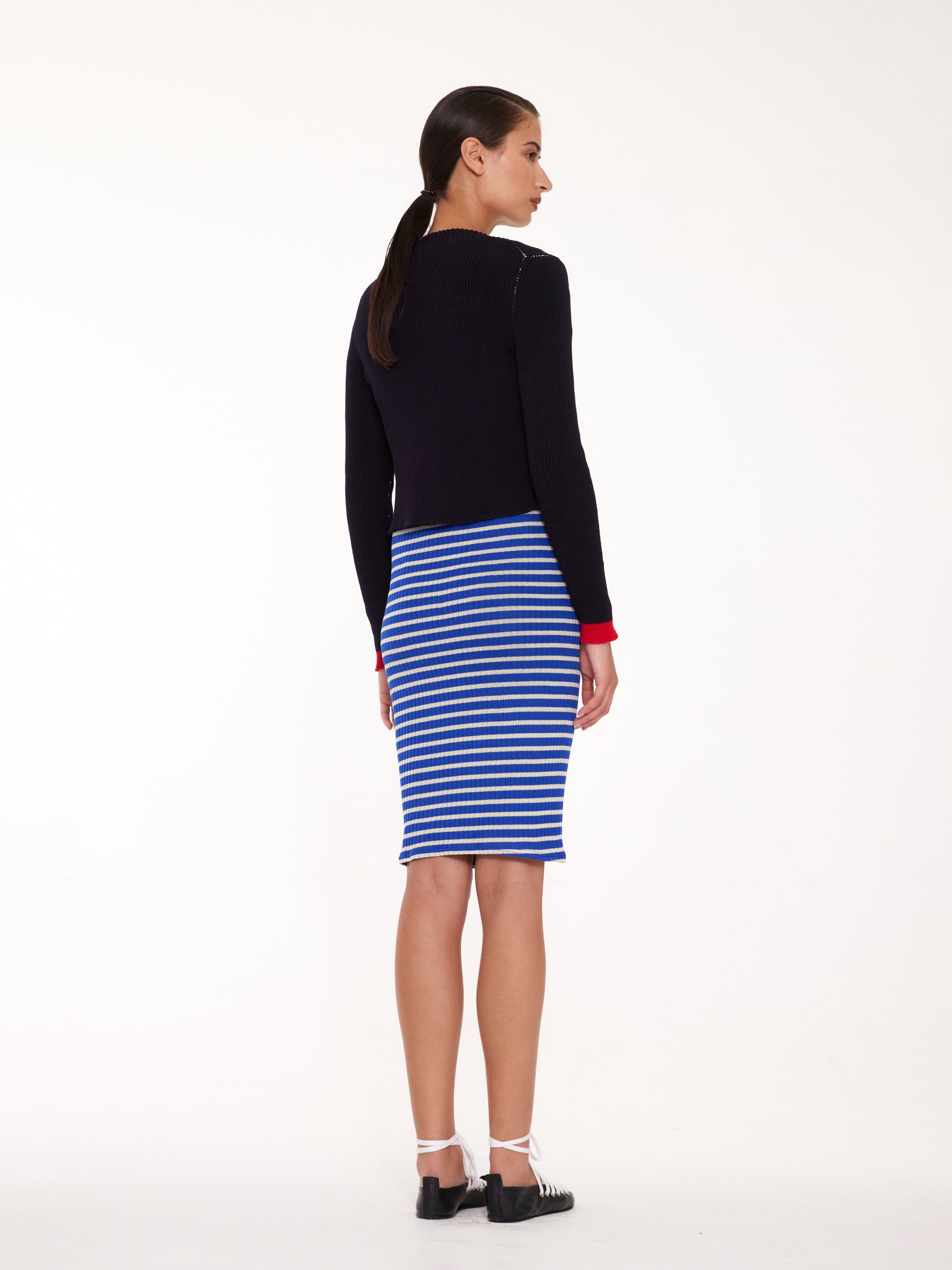 ROSEMARY Shrunken Fit Ribbed Cardigan - Navy