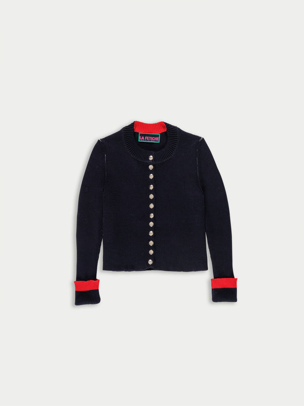 ROSEMARY Shrunken Fit Ribbed Cardigan - Navy