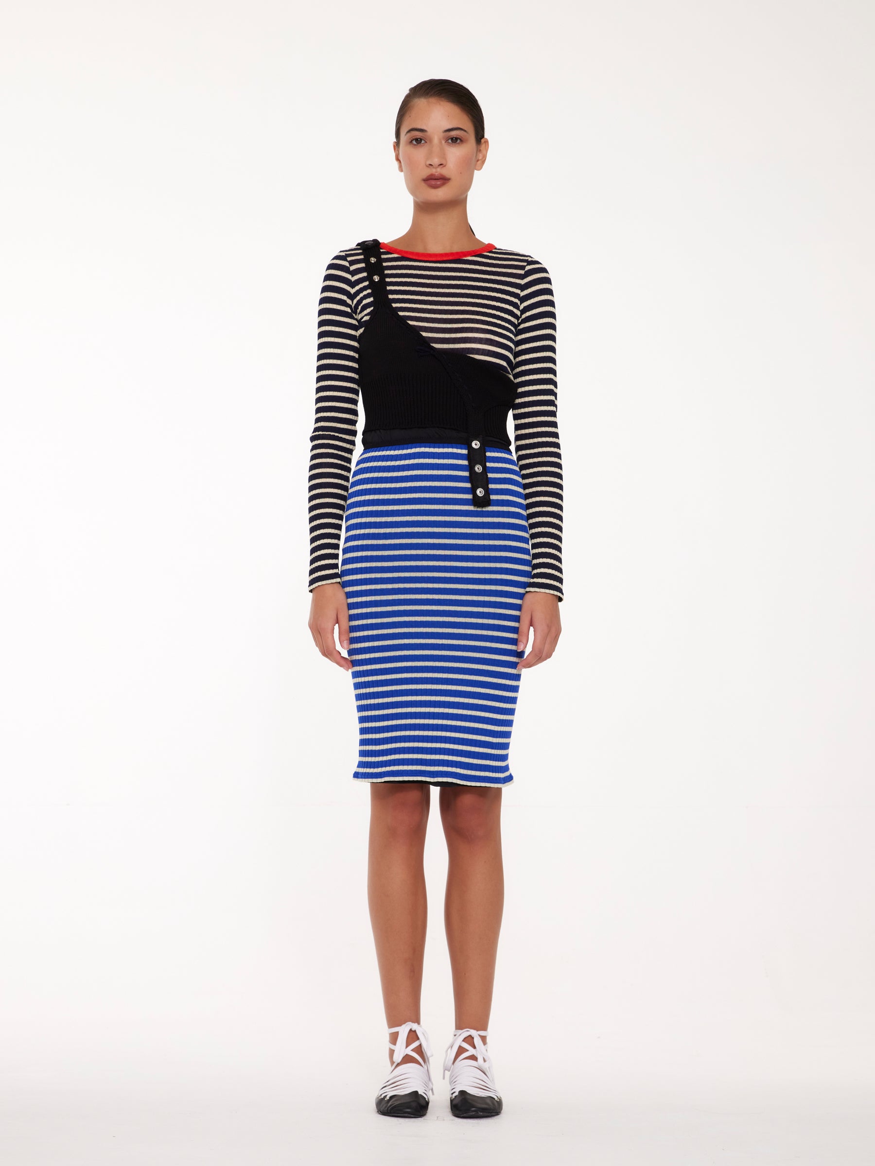 JULIE Ribbed Tube Skirt - Blue / Ecru