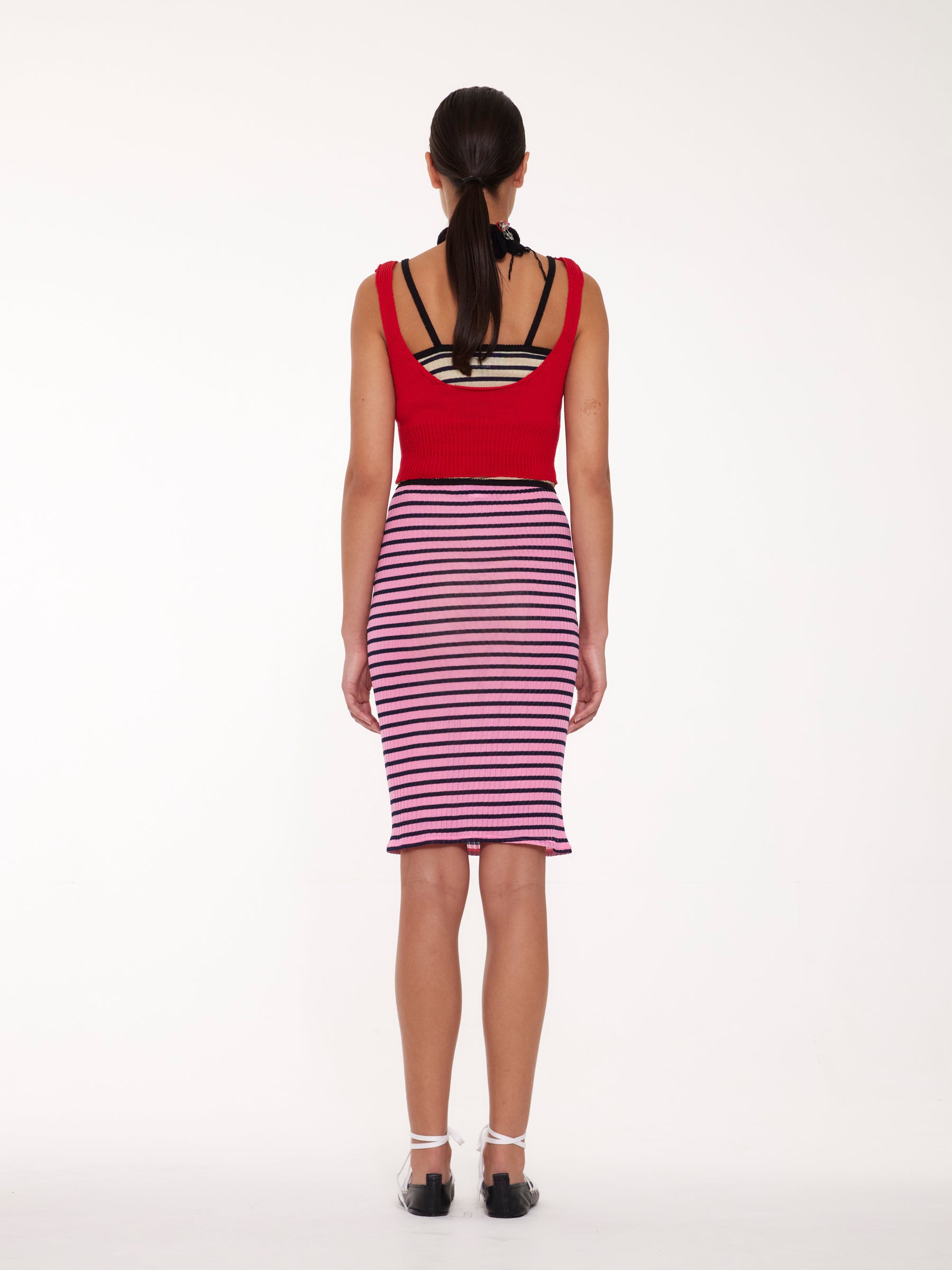 JULIE Ribbed Tube Skirt - Pink / Navy