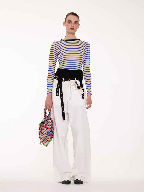 JACKIE RAYE Fine Weight Ribbed Top - Ecru / Blue / Black