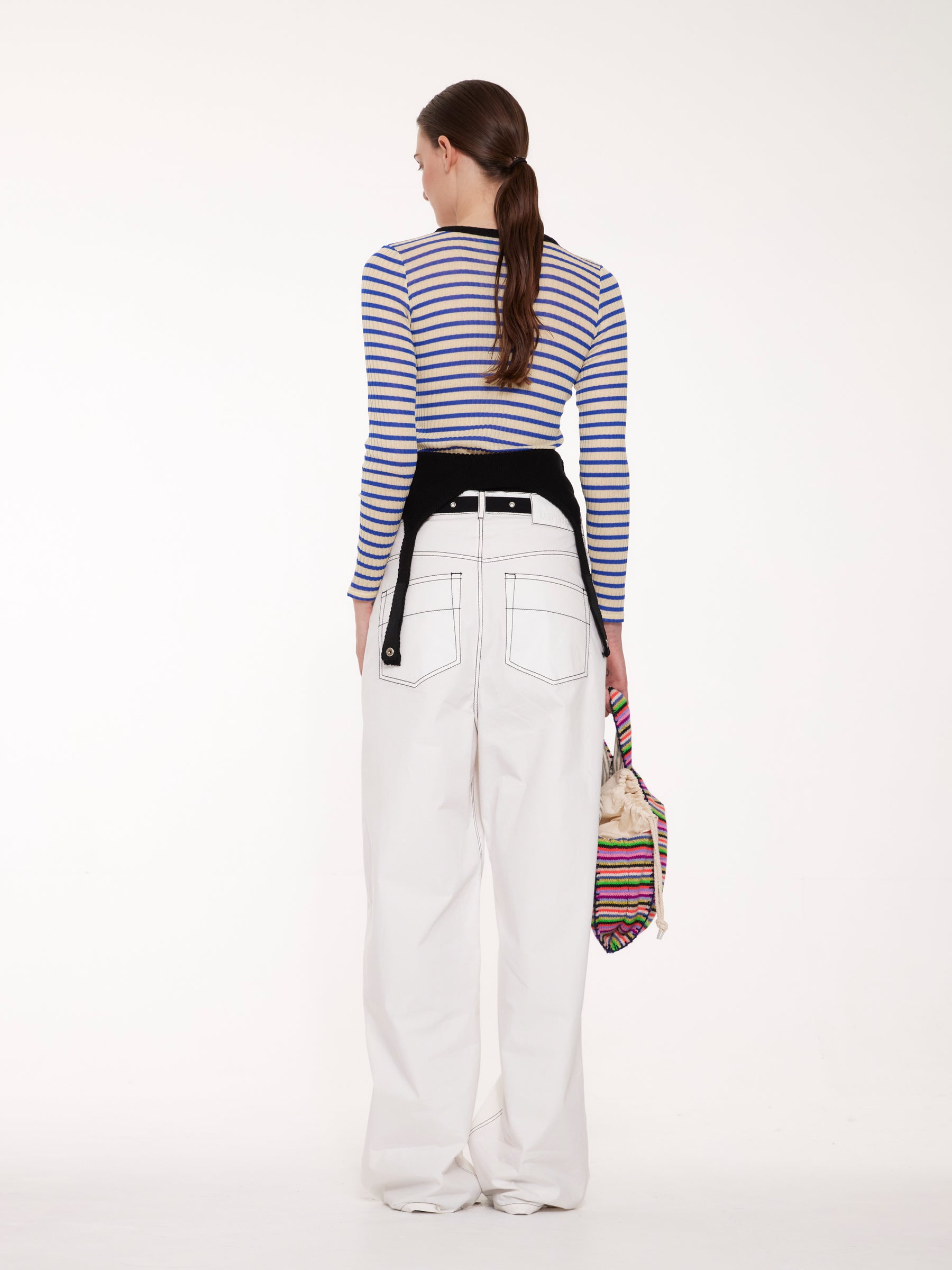 JACKIE RAYE Fine Weight Ribbed Top - Ecru / Blue / Black