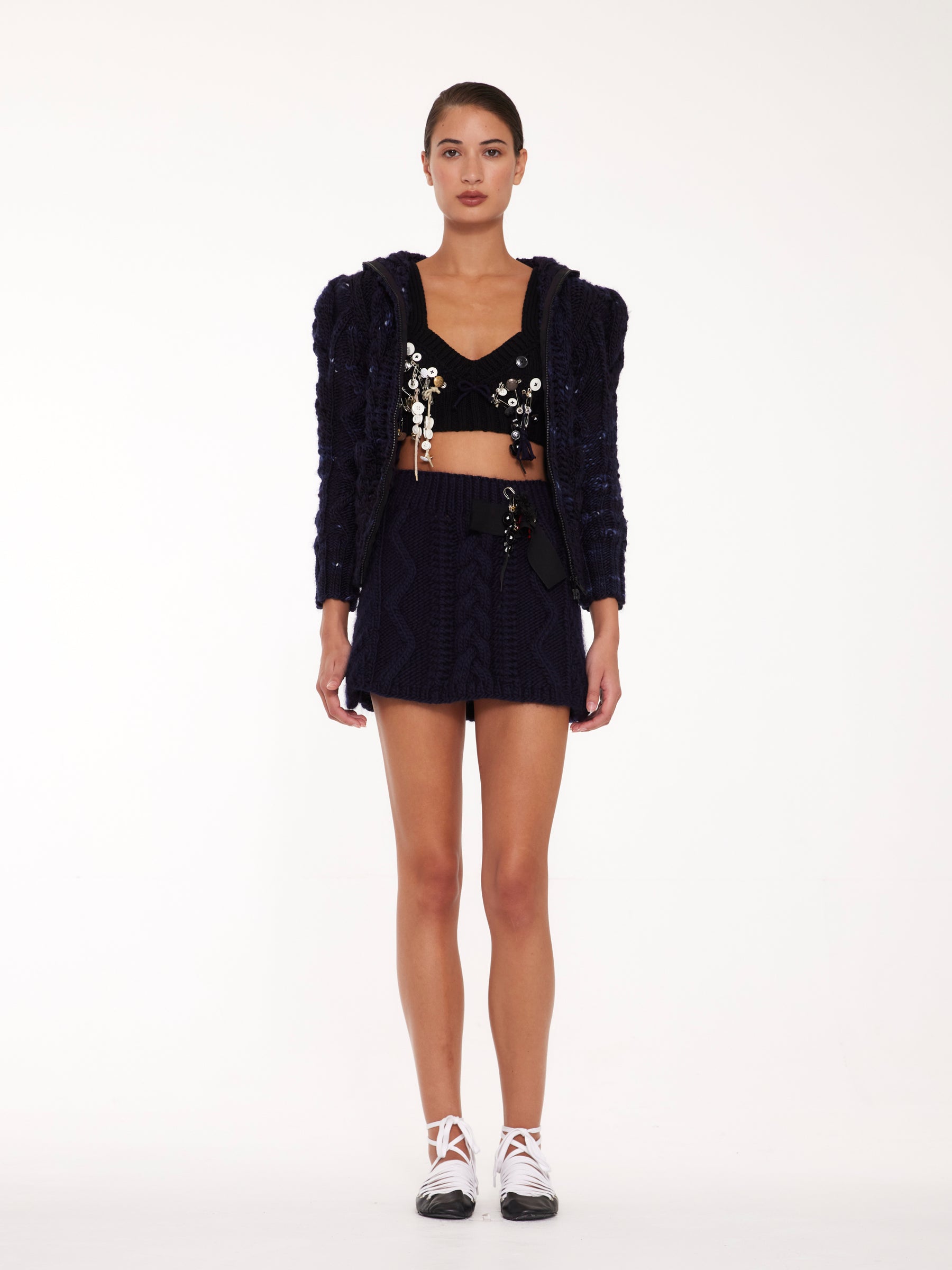 KAT Cable A-line Skirt - Navy