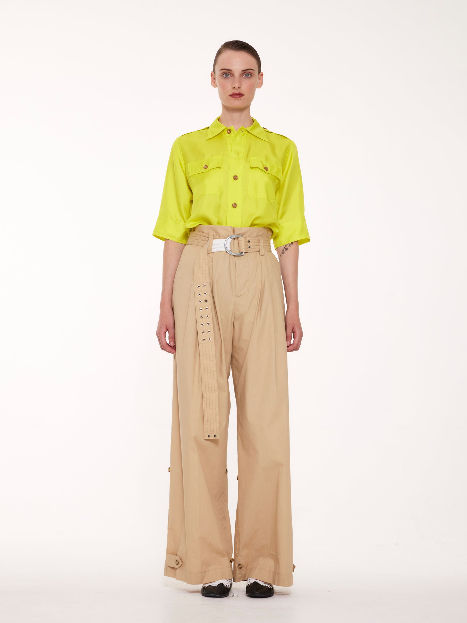 ALICE Silk Utility Shirt - Neon Yellow