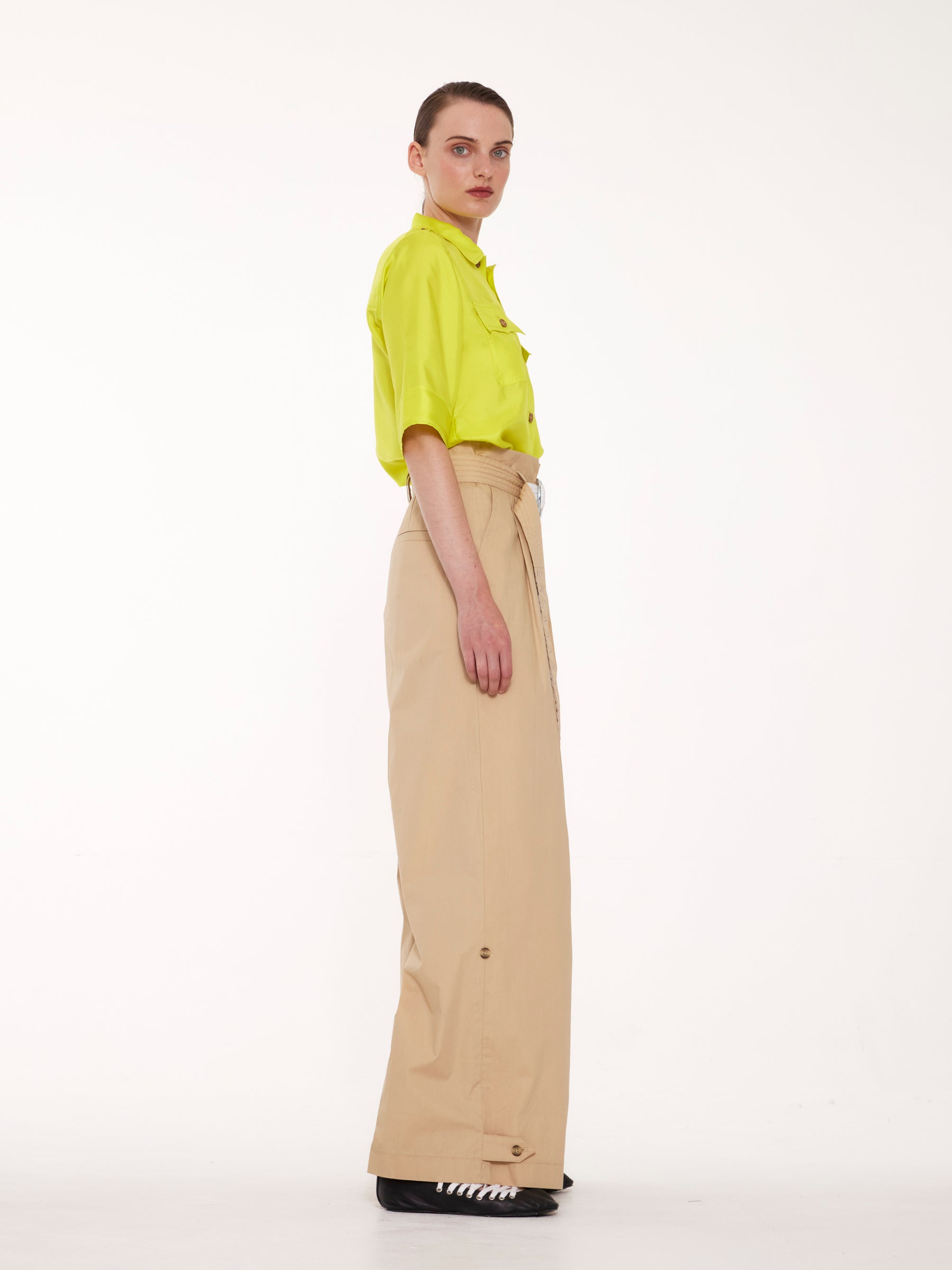 ALICE Silk Utility Shirt - Neon Yellow