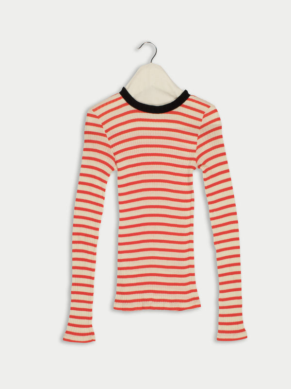 JACKIE RAYE Fine Weight Ribbed Top - Poppy / Ecru
