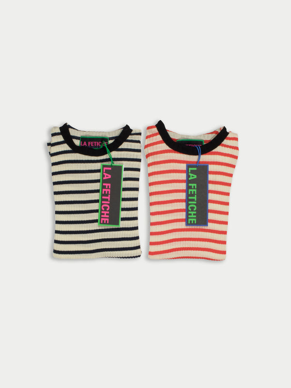 JACKIE RAYE Fine Weight Ribbed Top - Poppy / Ecru