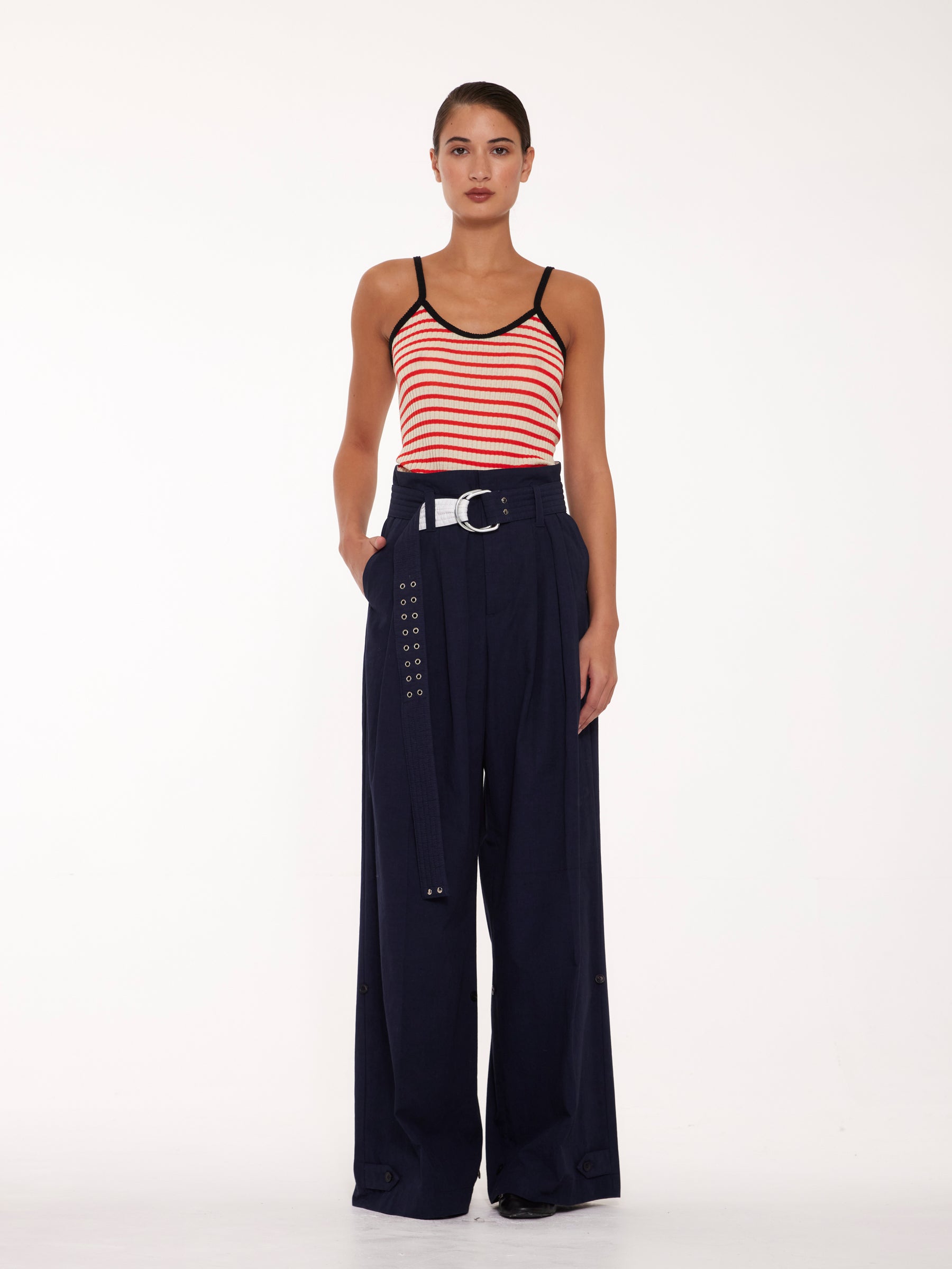 ANGIE Wide Leg Pleated Pant - Navy
