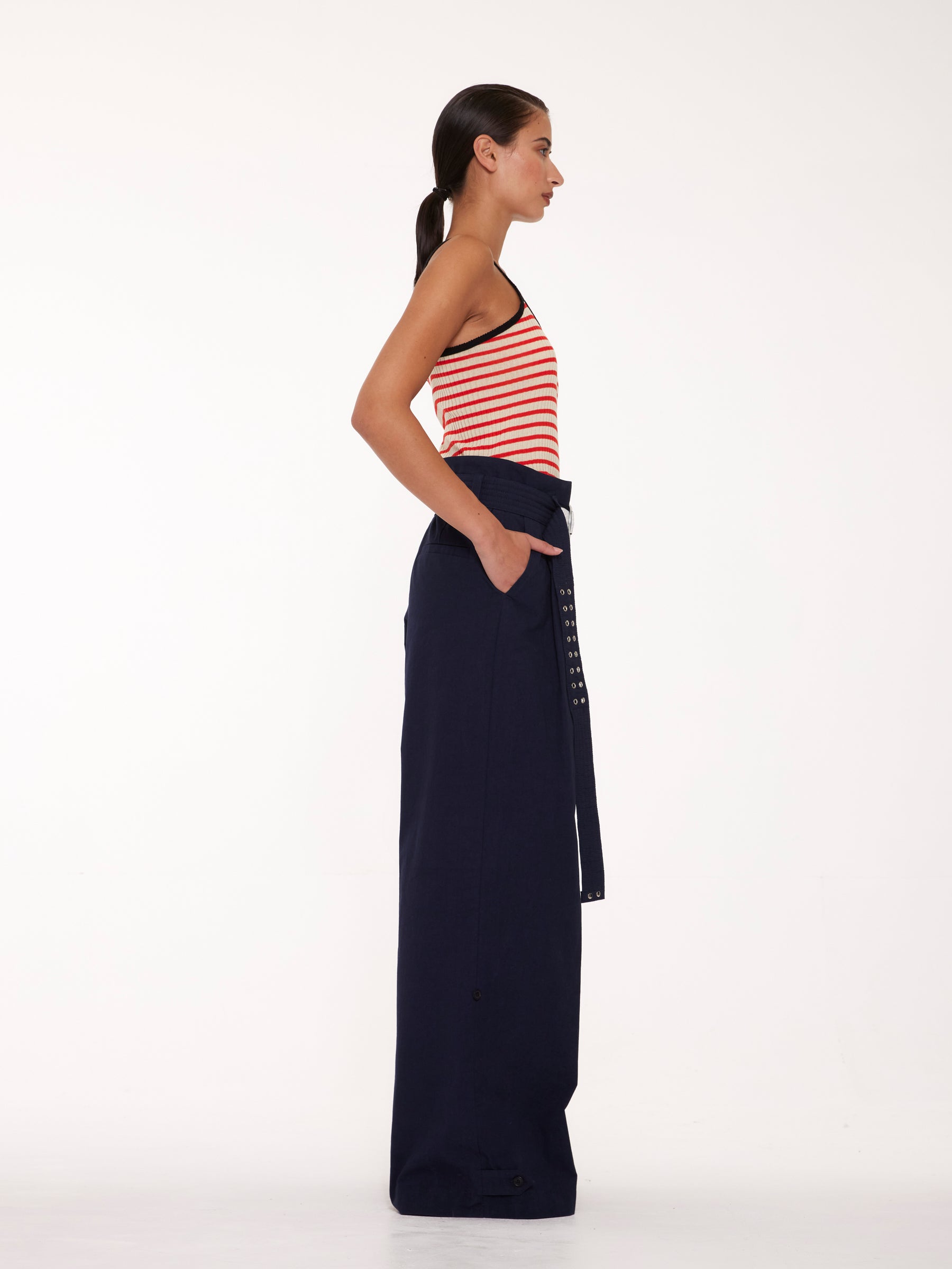 ANGIE Wide Leg Pleated Pant - Navy