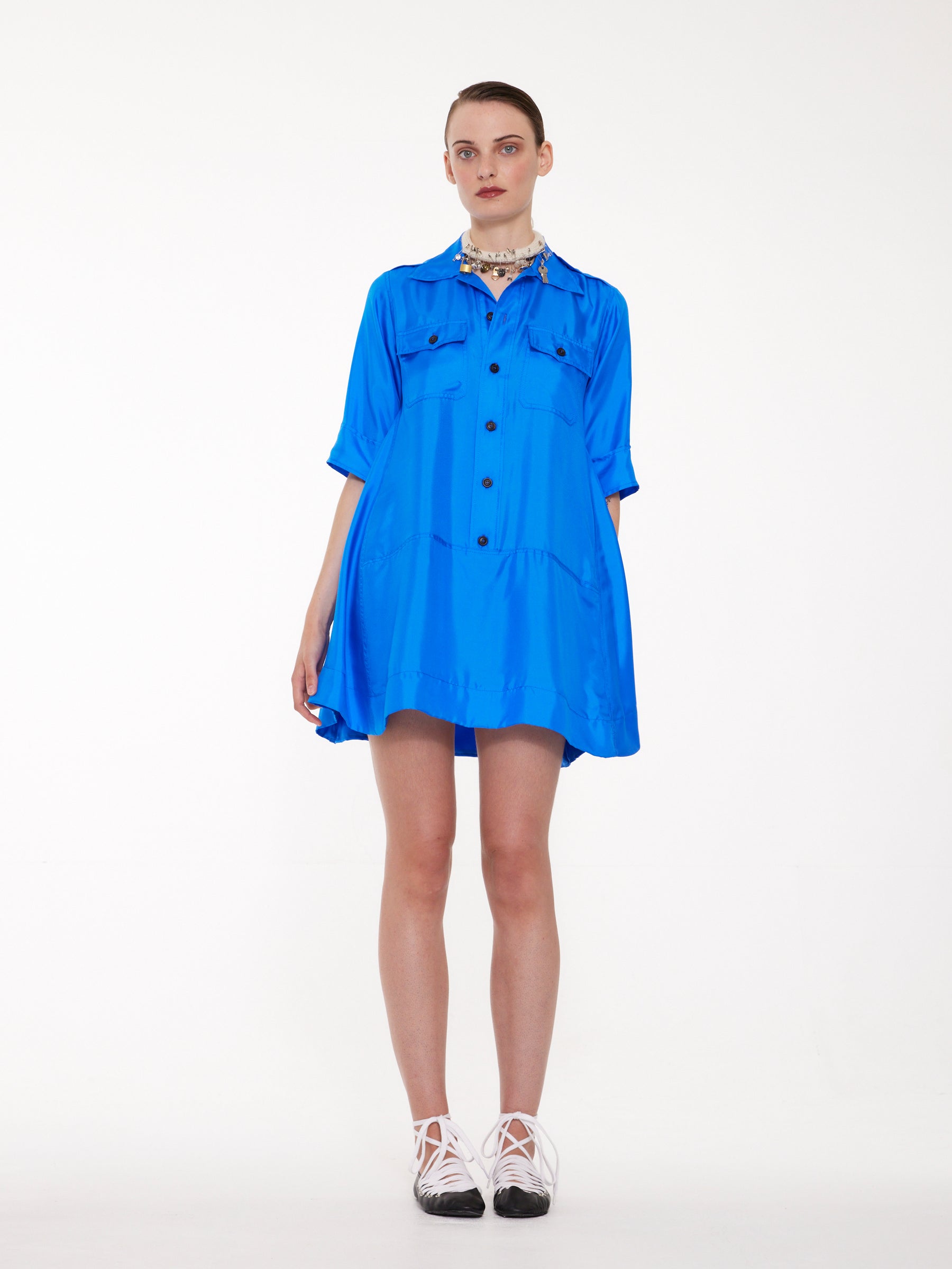 ALICIA Silk Utility Mini Dress - Electric Blue