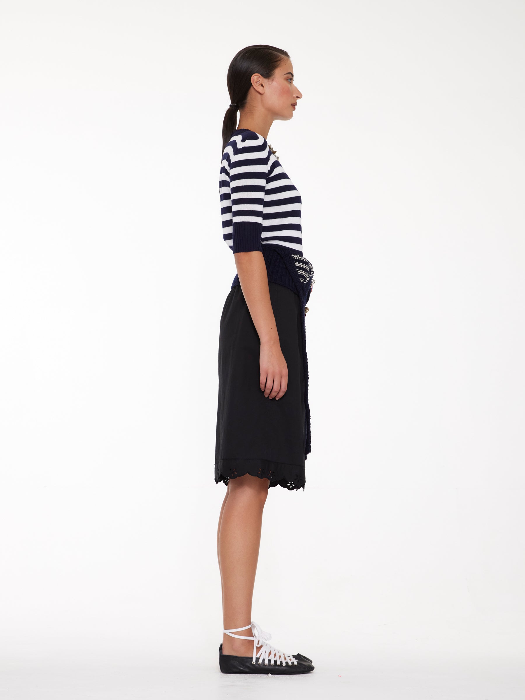 CARLI Striped Short Sleeve Embellished Sweater - Navy / White