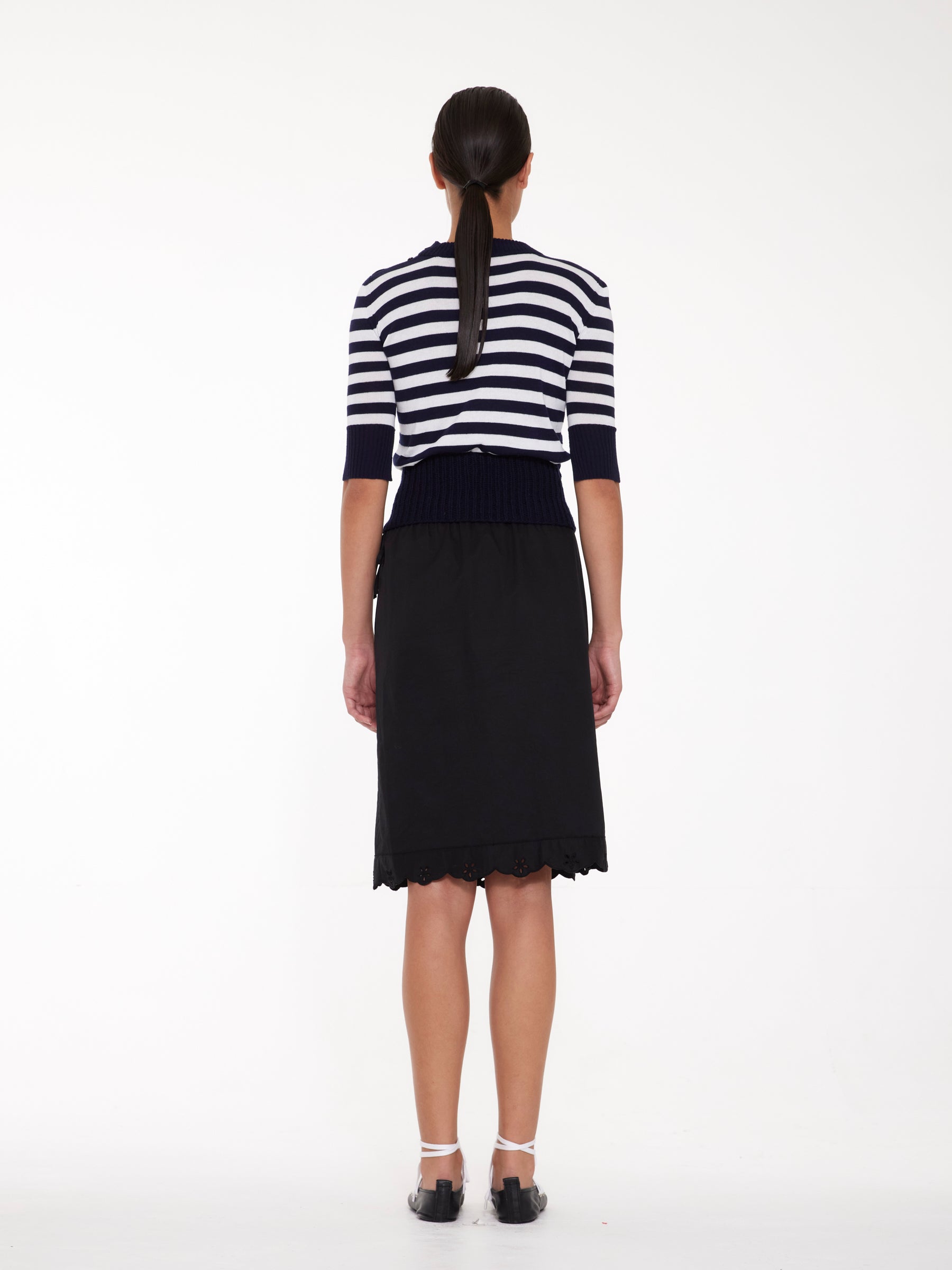 CARLI Striped Short Sleeve Embellished Sweater - Navy / White