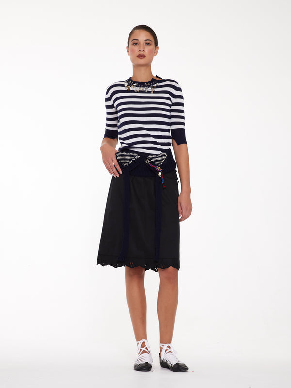 CARLI Striped Short Sleeve Embellished Sweater - Navy / White