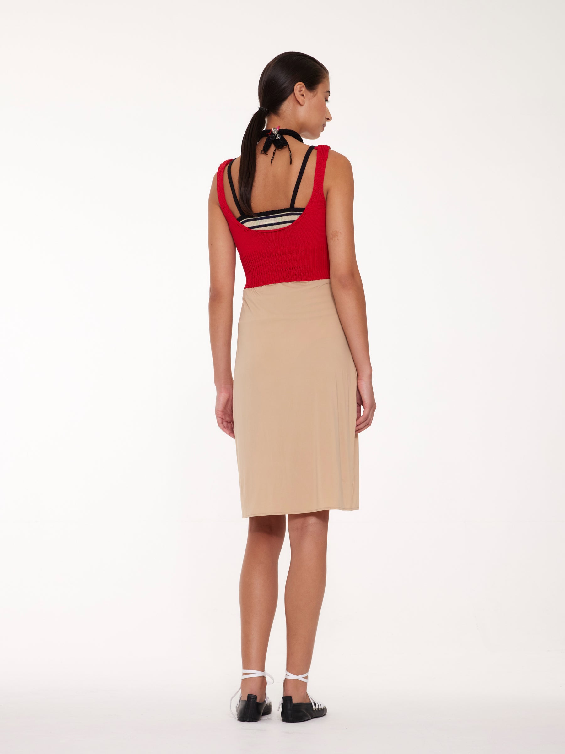 ELENI Slip Dress With Knitted Bralette - Red / Beige