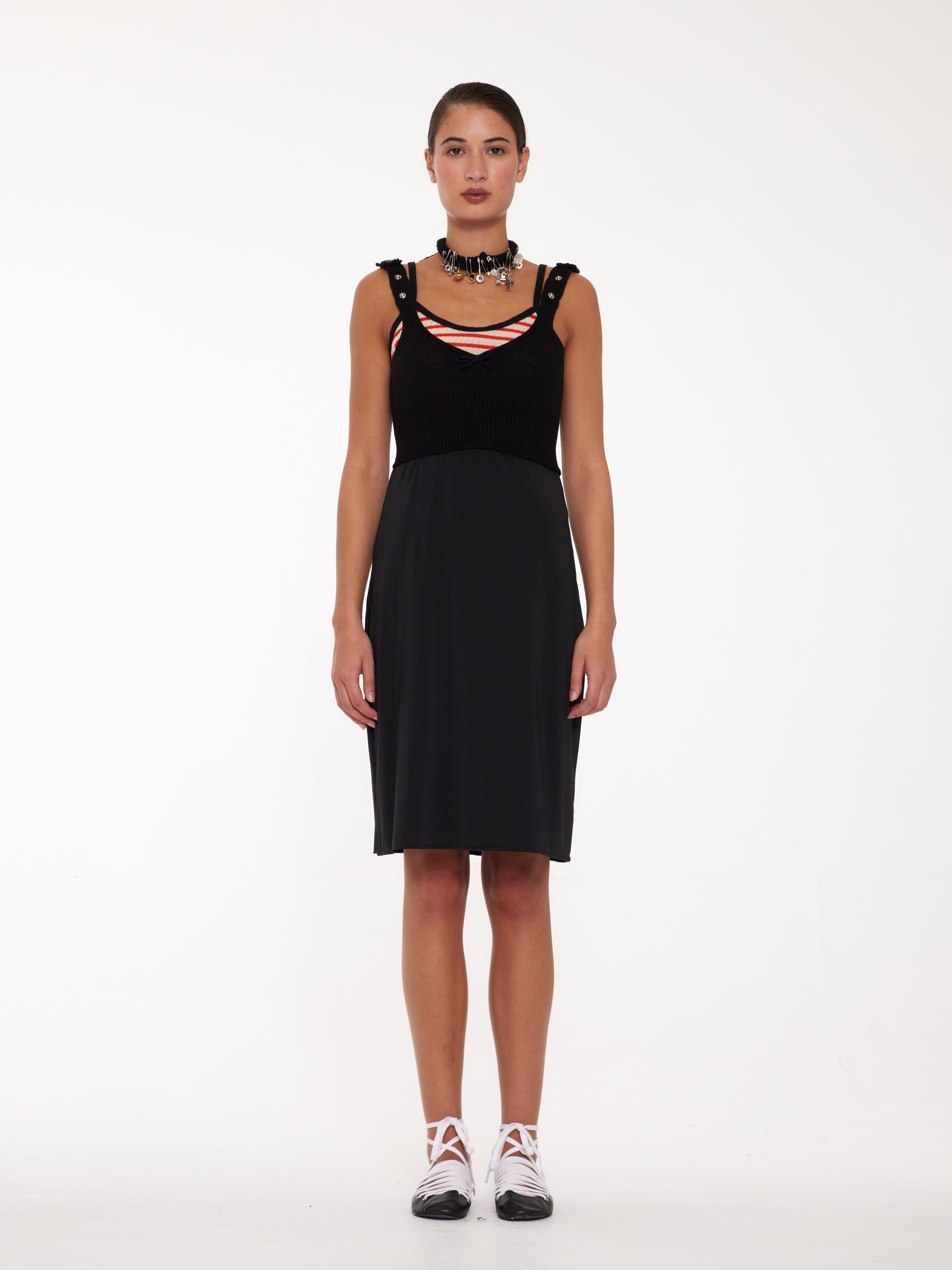 ELENI Slip Dress With Knitted Bralette - Black