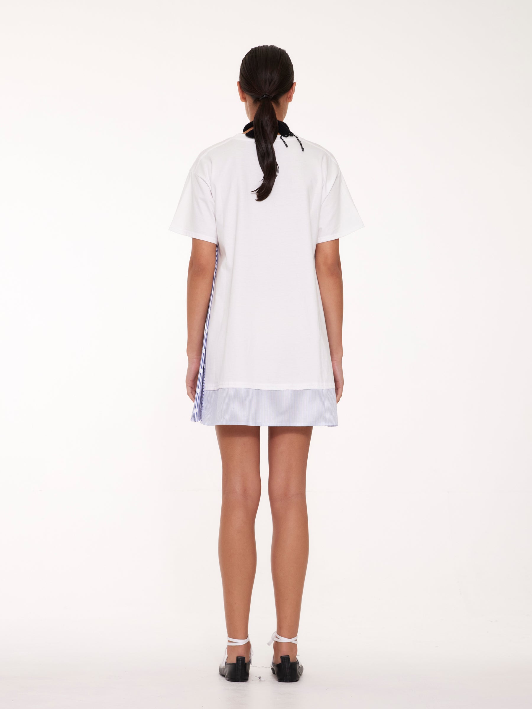 FLORENCE Short Sleeve T-shirt Dress - White / Blue Shirting