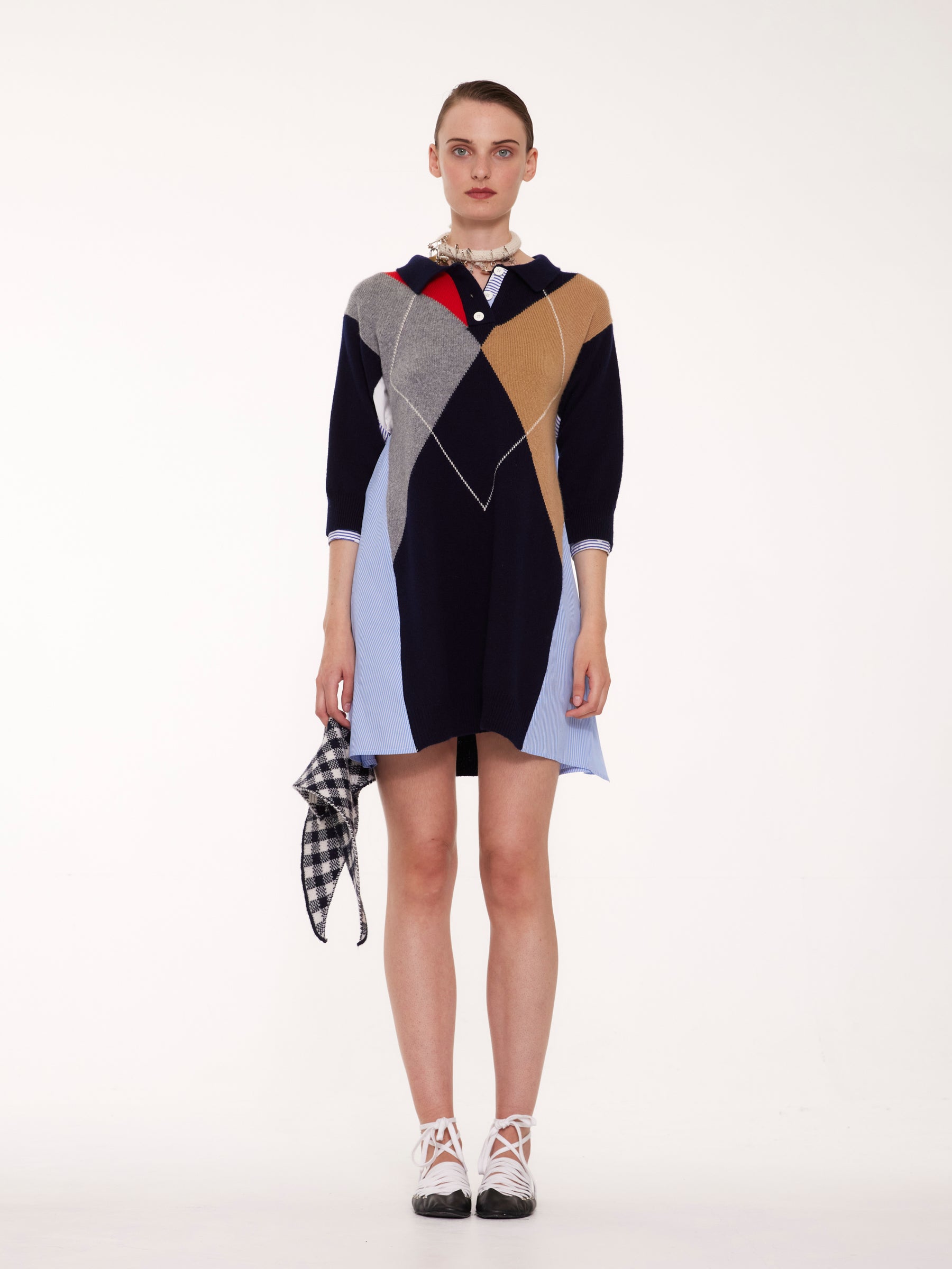 JISOO Argyle Polo Dress - Navy
