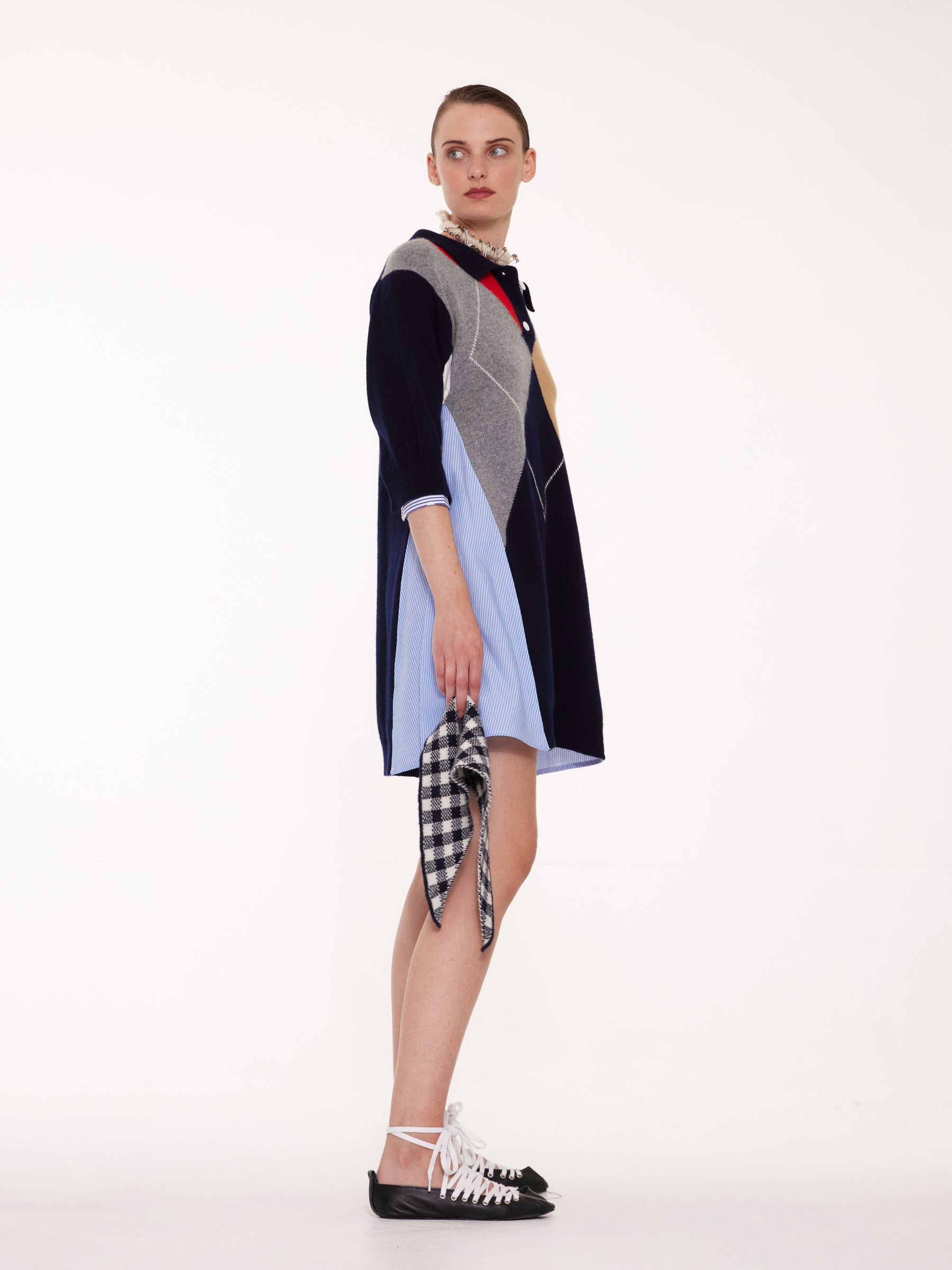 JISOO Argyle Polo Dress - Navy