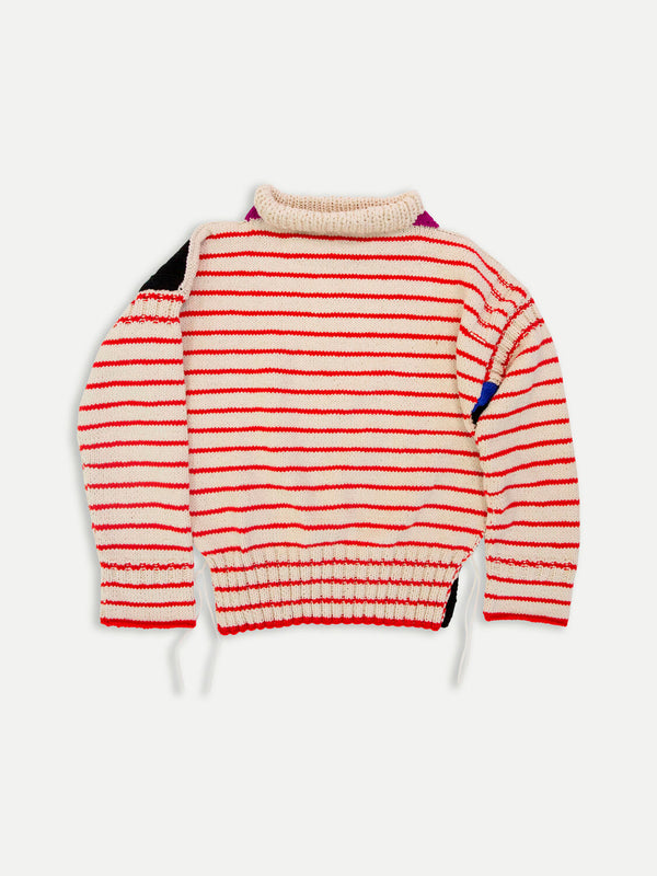 PALOMA X Hand Knitted Oversized Striped Guernsey Sweater - Red / Ecru / Black / Purple / Blue