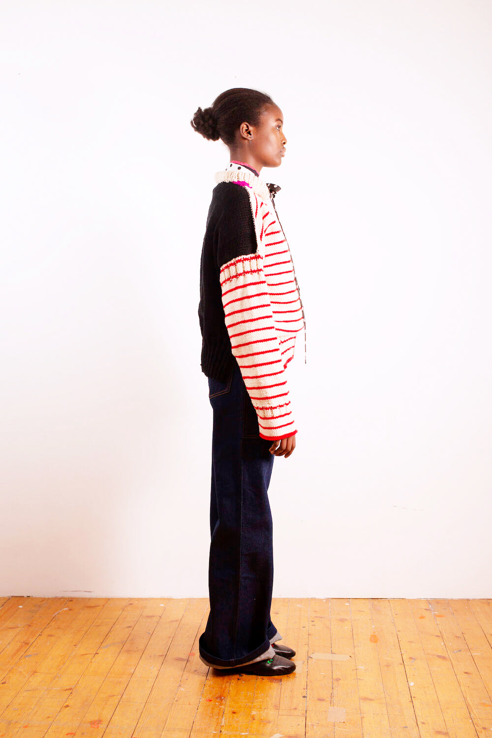 PALOMA X Hand Knitted Oversized Striped Guernsey Sweater - Red / Ecru / Black / Purple / Blue