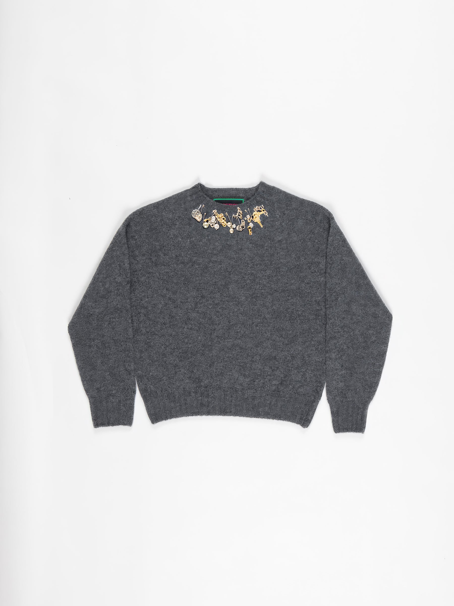 CLARK Crew Neck Shetland Sweater - Dark Grey