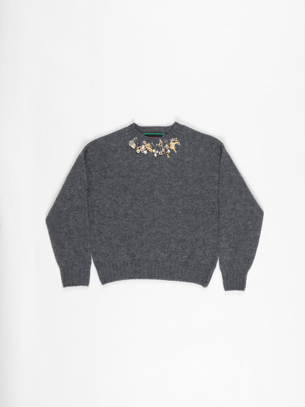CLARK Crew Neck Shetland Sweater - Dark Grey