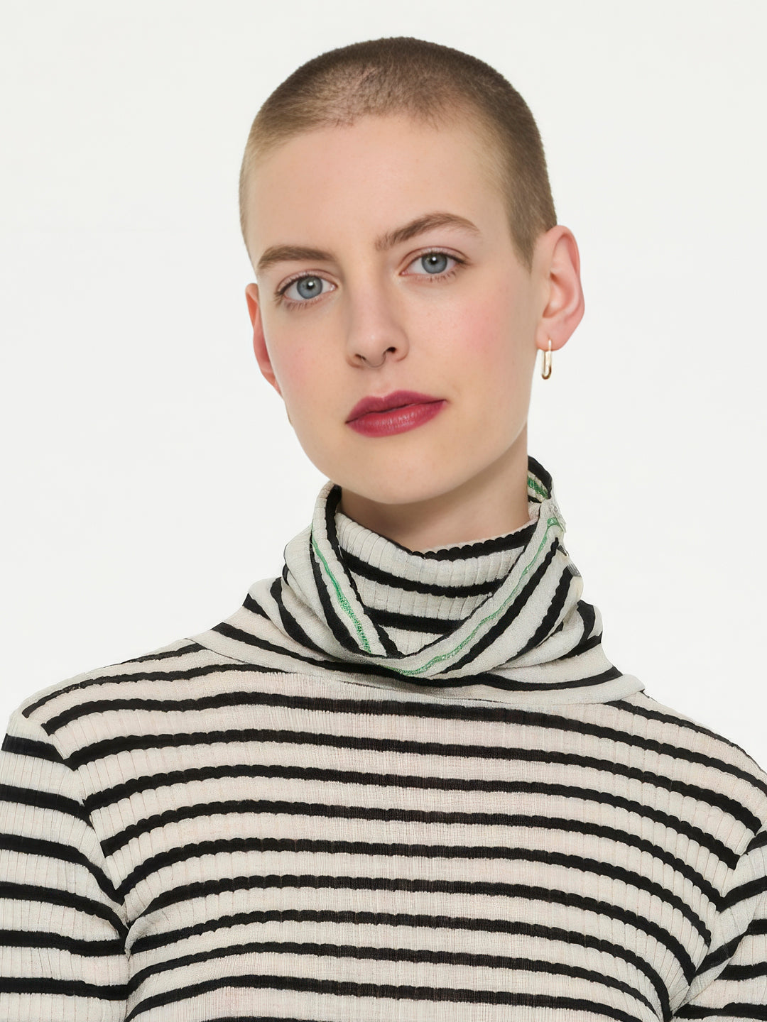 BIBA Roll Neck Striped Top  - Ecru / Black / Green