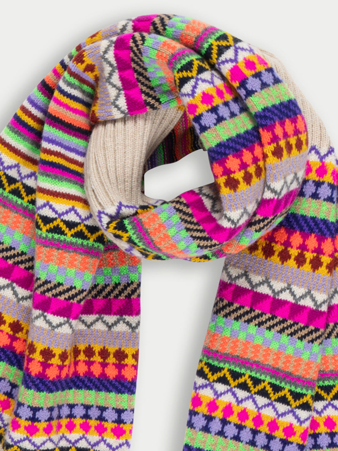 LOLA Multicolour Stripes and Fairisle Scarf- Multico
