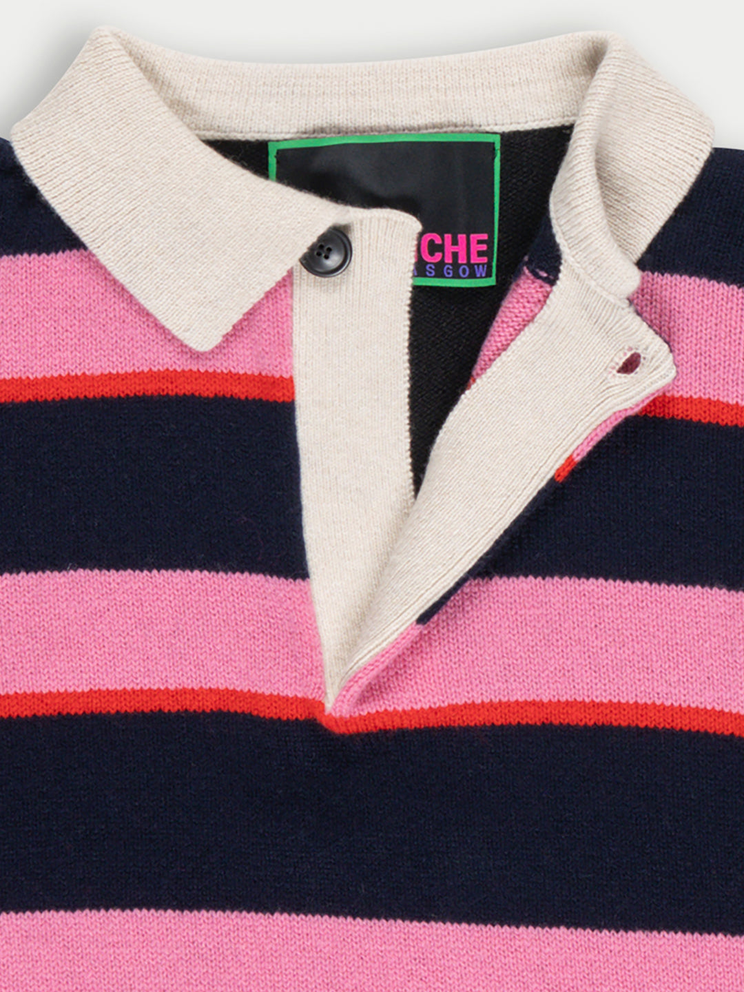 WINIFRED Striped Lambswool Rugby Sweater - Navy/ Pink