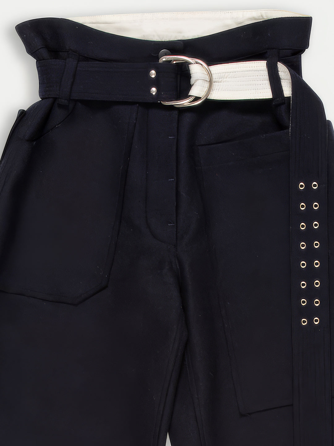 DAVID raw-cut Felt Sailor Pants With Military D Ring Belt - Navy Felt