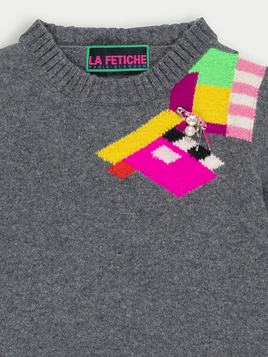 ROXANNE Lambswool Crew Neck Sweater - Grey / Multico