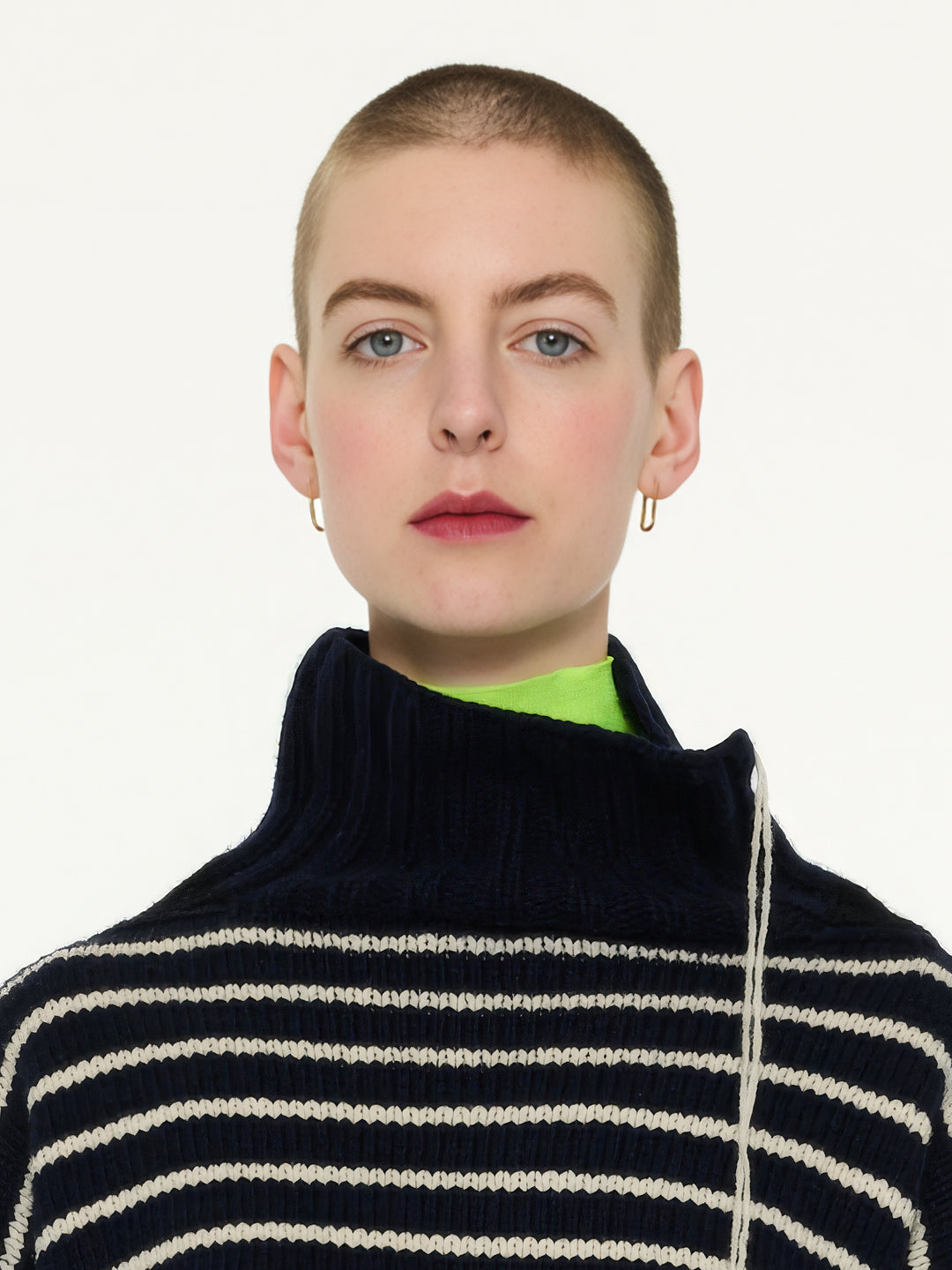 MAURICE Hand Knitted Roll Neck Striped Guernsey Sweater - Navy / Black / Ecru