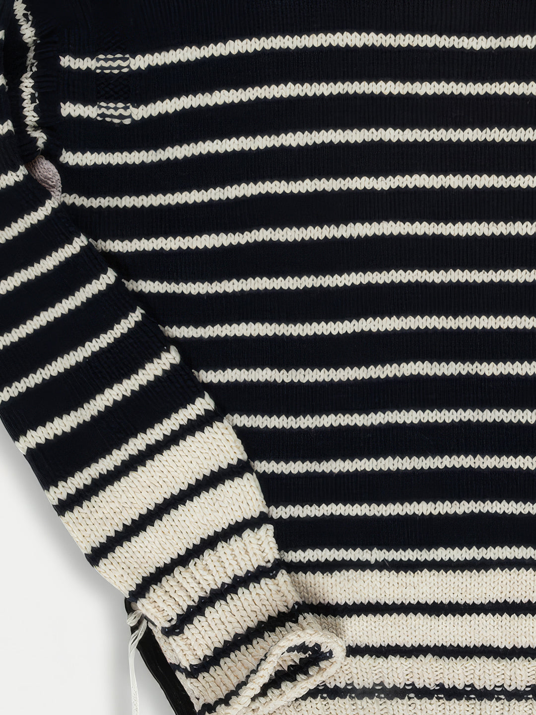 MAURICE Hand Knitted Roll Neck Striped Guernsey Sweater - Navy / Black / Ecru