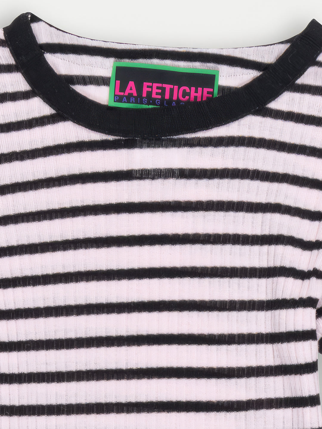 JACKIE RAYE Striped Fine Weight Ribbed Top - Pale Pink / Black